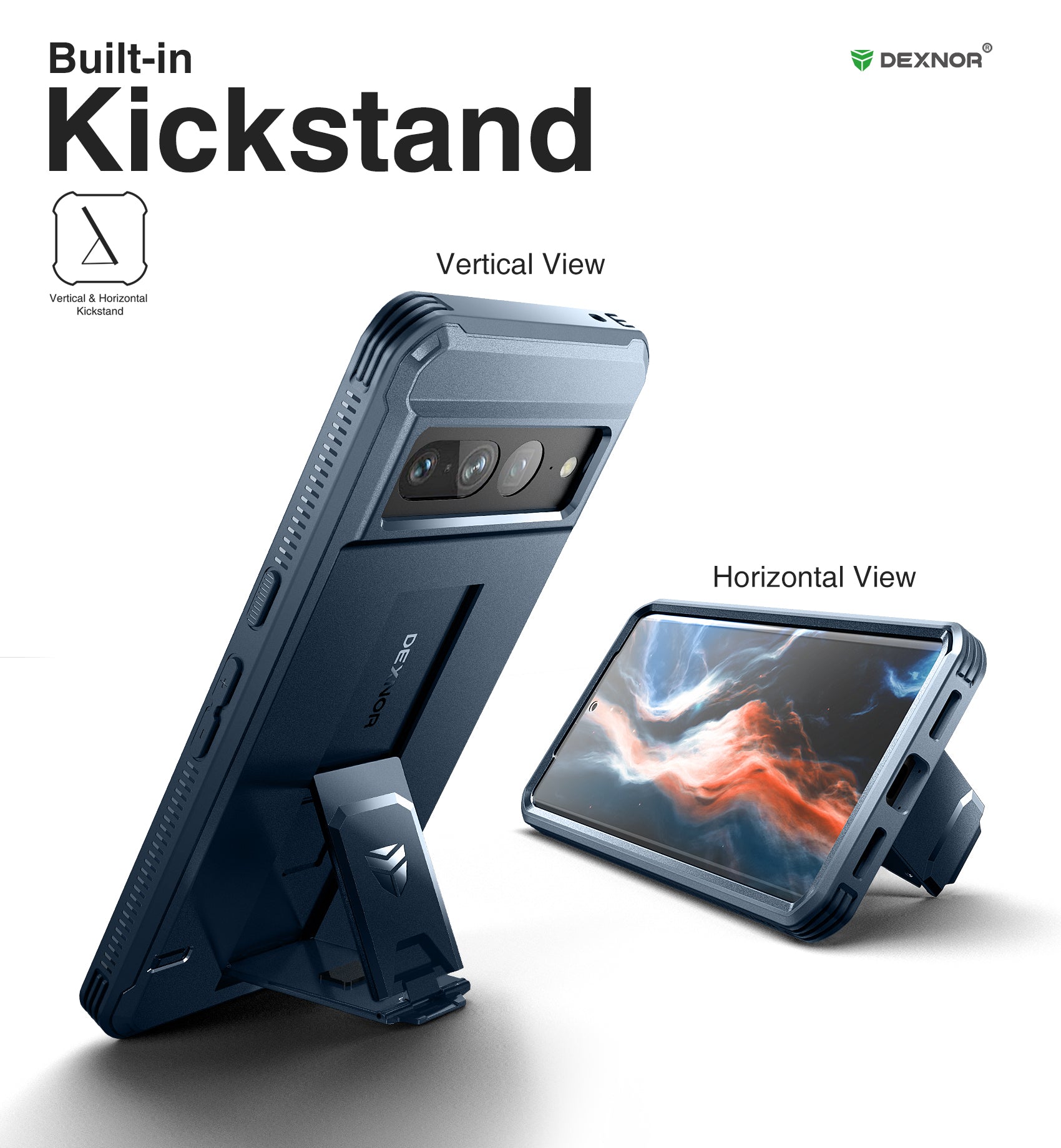 Dexnor Case for Google Pixel 7 Pro With Screen Protector Full Body Bumper Kickstand Heavy-duty Shockproof Rugged Cover.