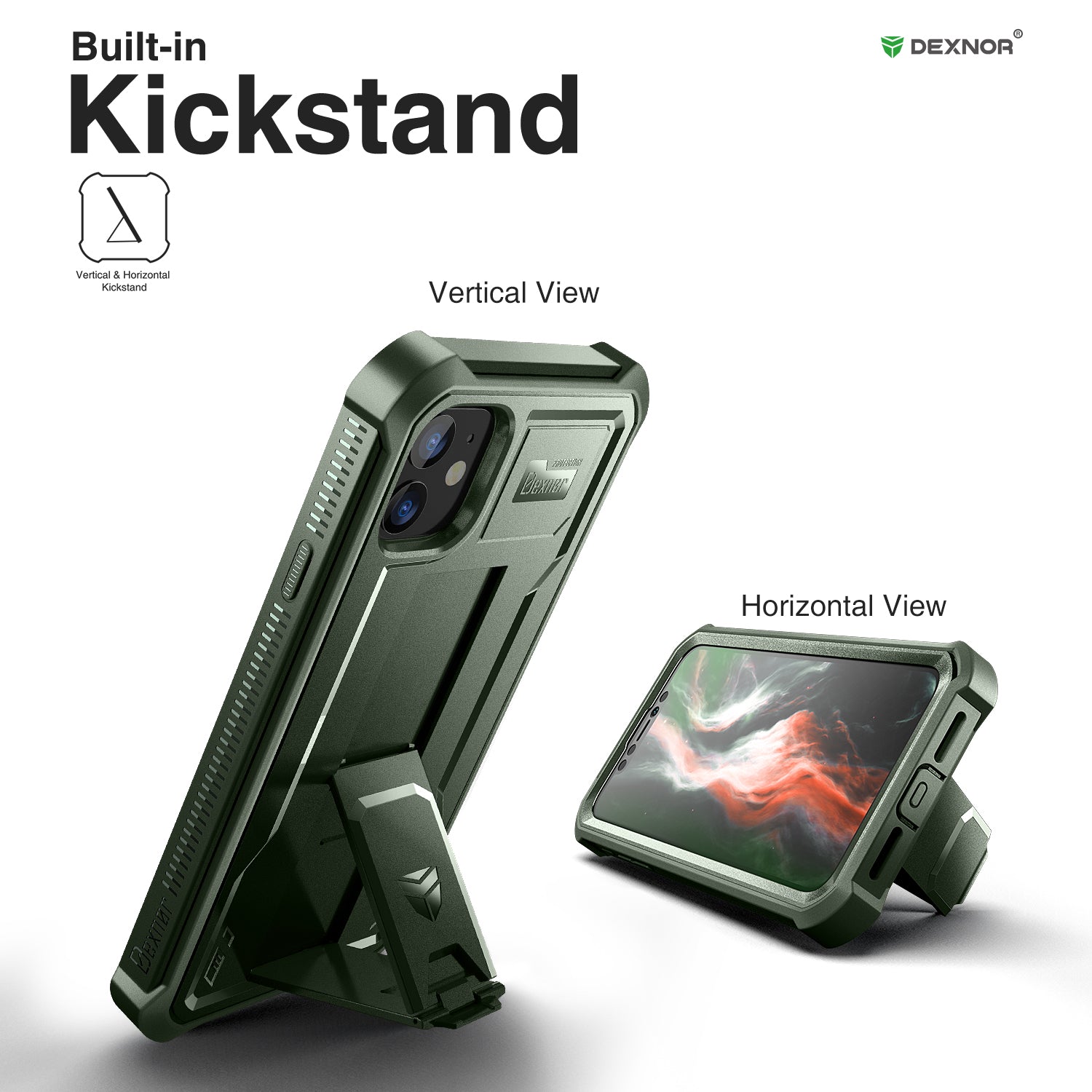 Dexnor Case for iPhone 11 With Screen Protector Full Body Bumper Kickstand Heavy-duty Shockproof Rugged Cover.