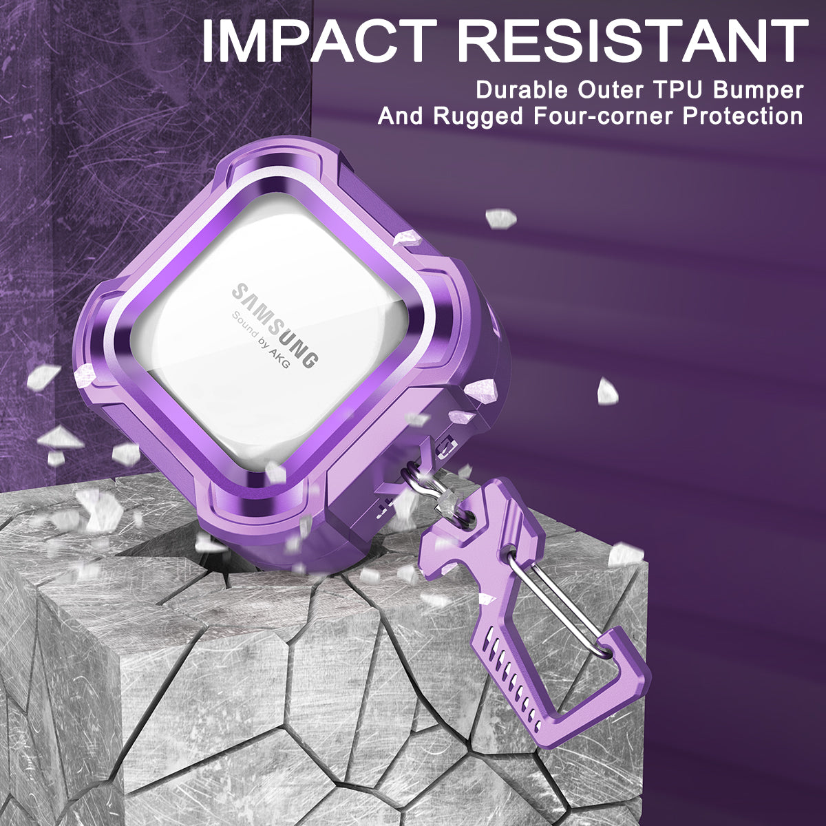 Dexnor Earphone Case For Samsung Galaxy Buds Live / Pro / Buds2 / Buds2 Pro /FE(2023) with Secure Lock and Carabiner Full Body Bumper Shockproof Rugged Cover Electroplating version.