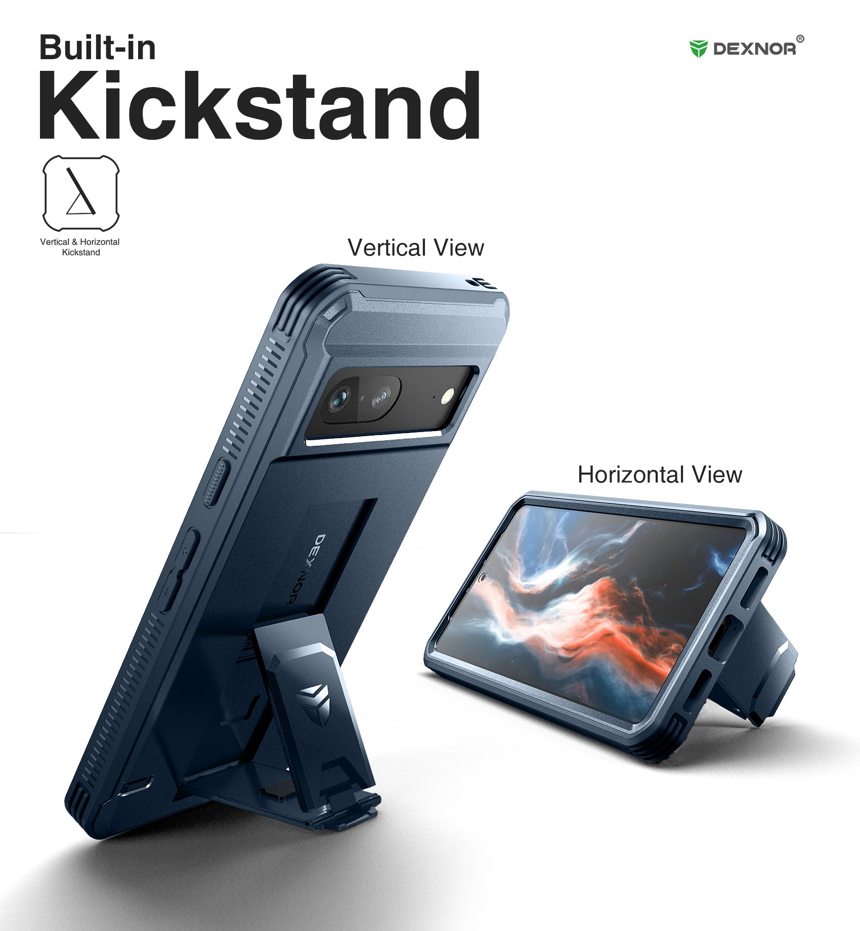 Dexnor Case for Google Pixel 7 With Screen Protector Full Body Bumper Kickstand Heavy-duty Shockproof Rugged Cover.