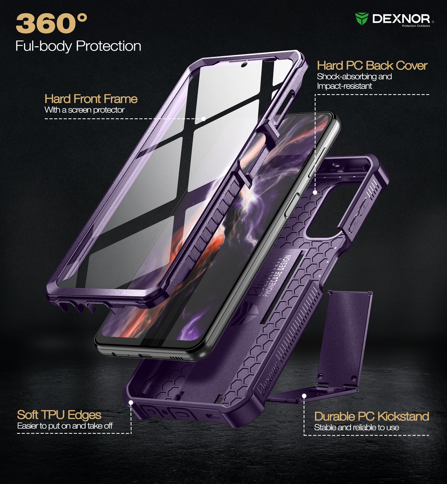 Dexnor Case for Samsung Galaxy A32 5G With Single Screen Protector Full Body Bumper Kickstand Heavy-duty Shockproof Rugged Cover.