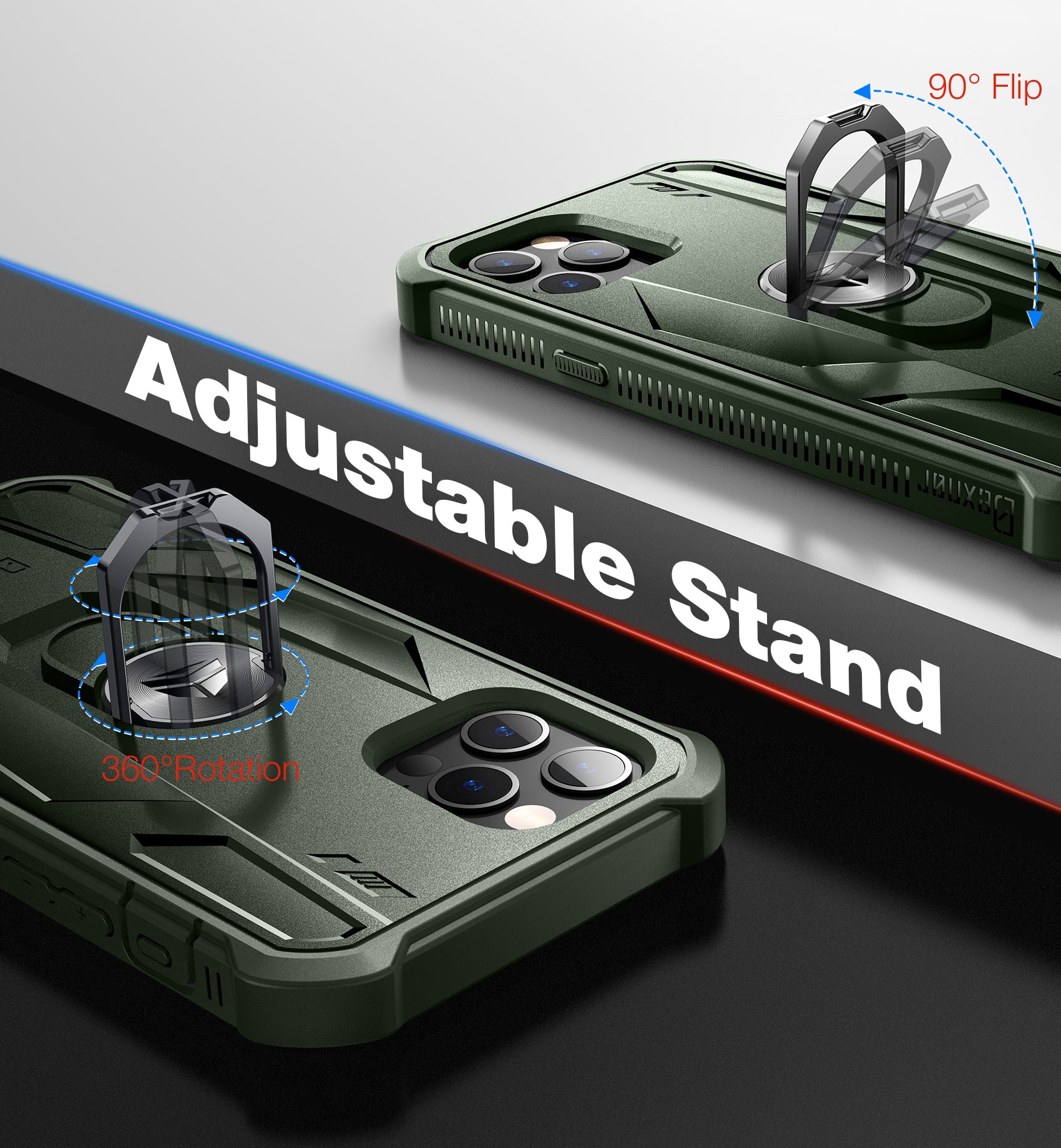 Dexnor Rugged Full Body Case for iPhone 12/12 Pro with Screen Protector & Ring Kickstand Car Mount, Slim Shockproof Protective Bumper Cover with Anti Dust Plugs.