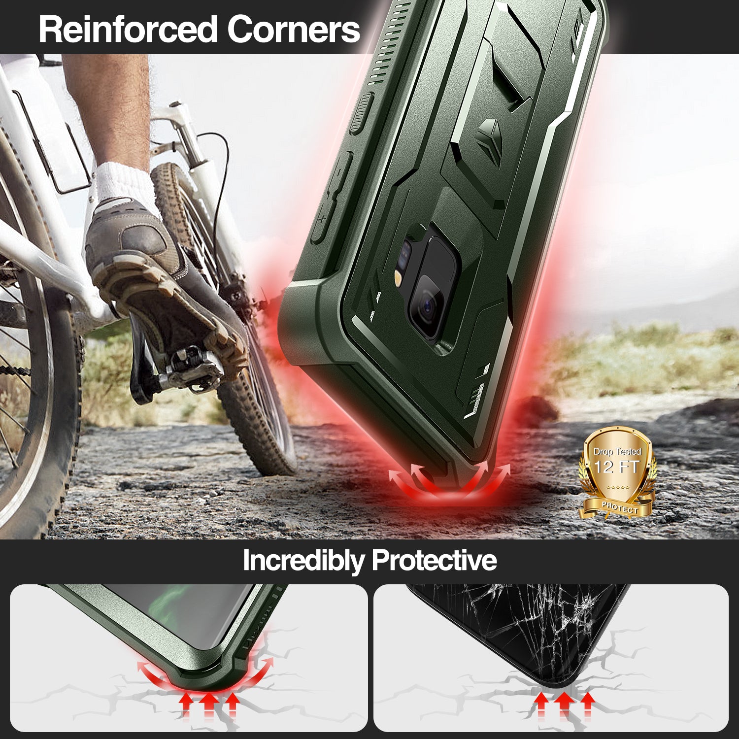 Dexnor Case for Samsung Galaxy S9 With Single Screen Protector Full Body Bumper Kickstand Heavy-duty Shockproof Rugged Cover.