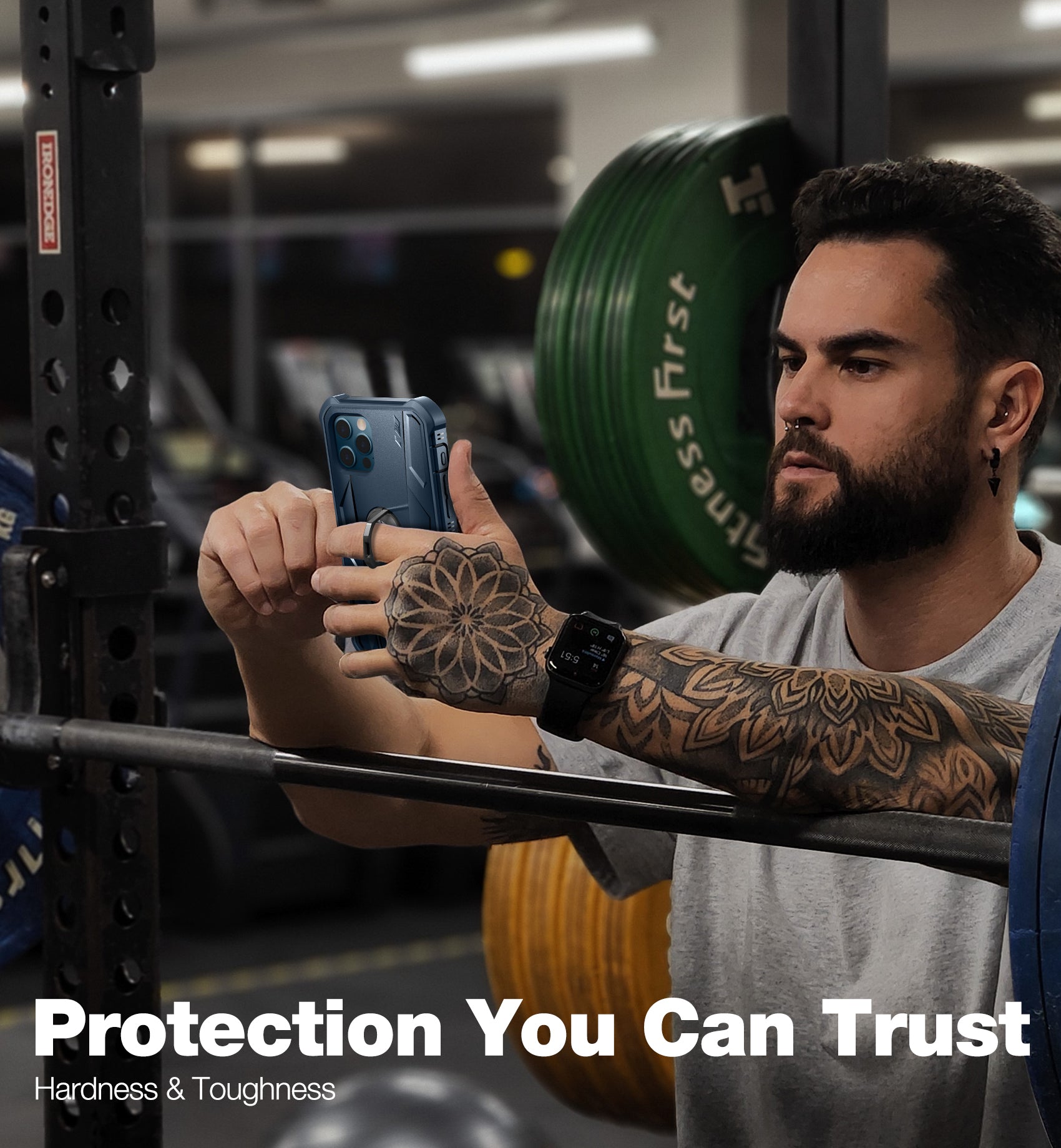 Dexnor Rugged Full Body Case for iPhone 12/12 Pro with Screen Protector & Ring Kickstand Car Mount, Slim Shockproof Protective Bumper Cover with Anti Dust Plugs.