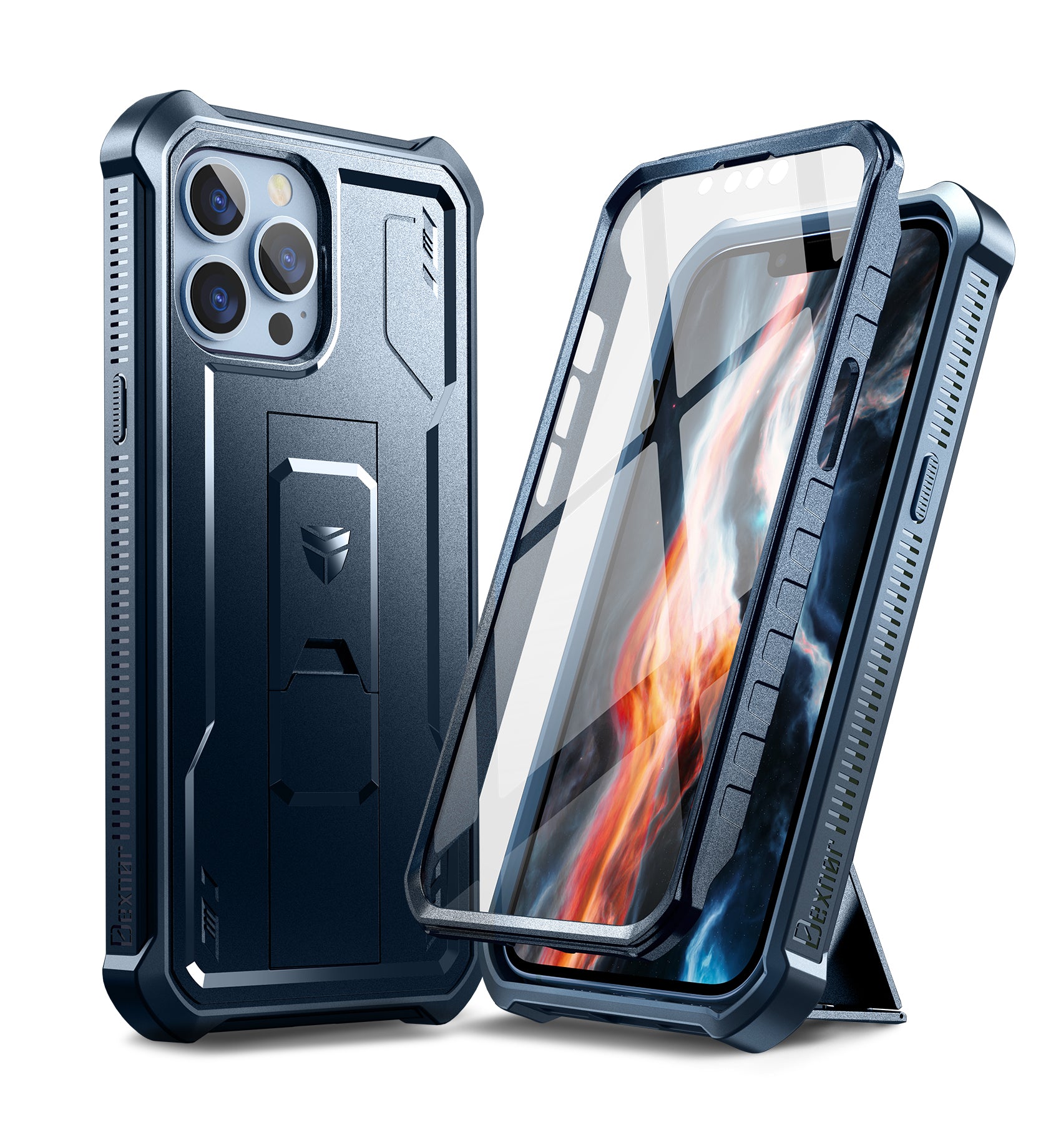 Dexnor for iphone 13 Pro Max Case With Heavy-duty Shockproof Full Body Built-in Screen Protector Adjustable Kickstand