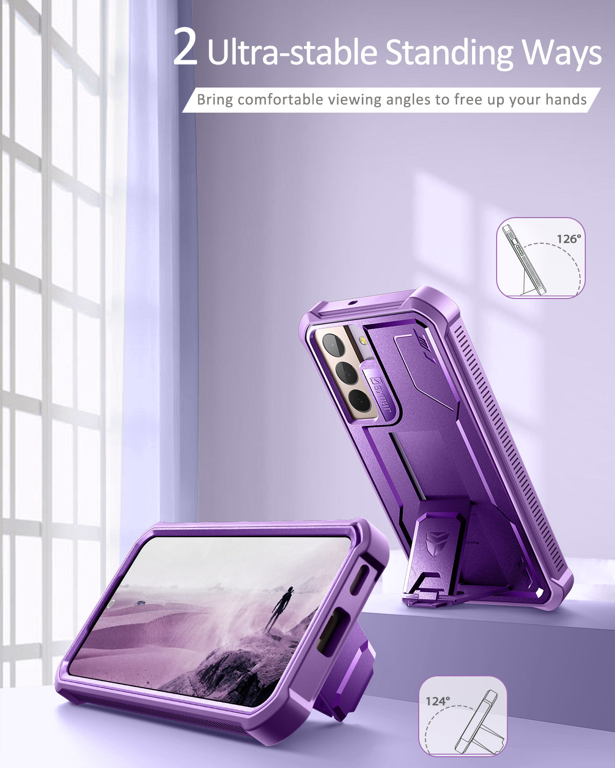 Dexnor Case for Samsung Galaxy S22 With Single Screen Protector Full Body Bumper Kickstand Heavy-duty Shockproof Rugged Cover.