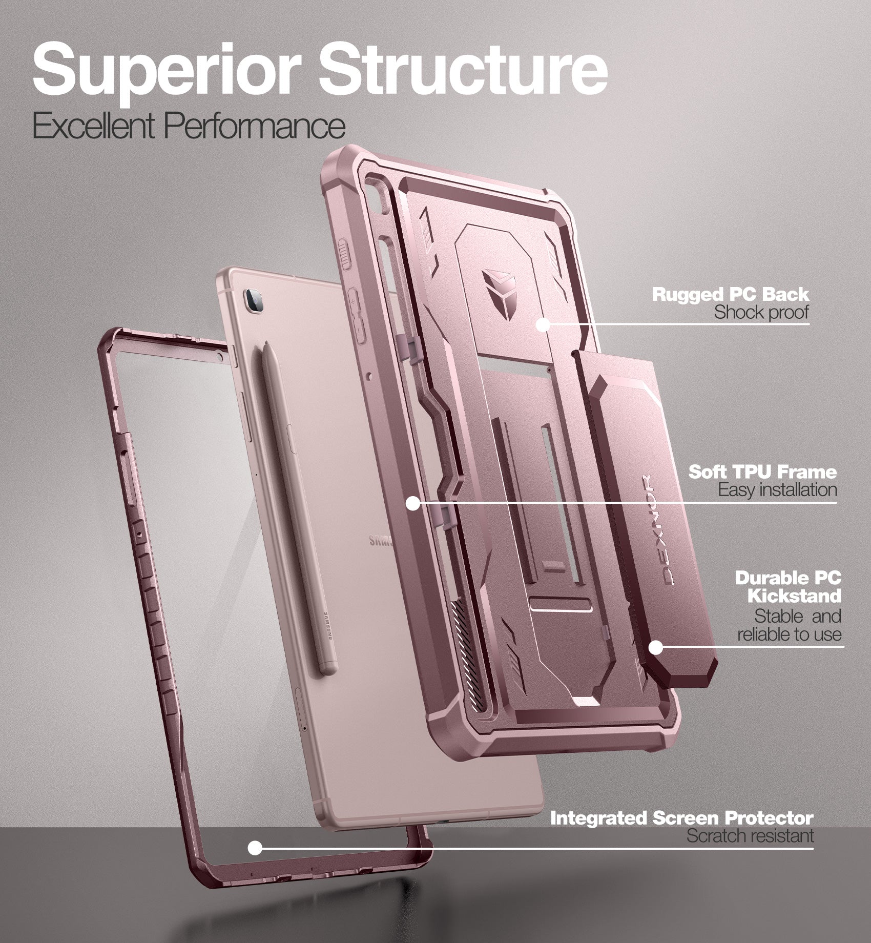Dexnor Tablet Case for Samsung Galaxy Tab S6 lite With Screen Protector Full Body Bumper Kickstand Heavy-duty Shockproof Rugged Pen Holder Cover.