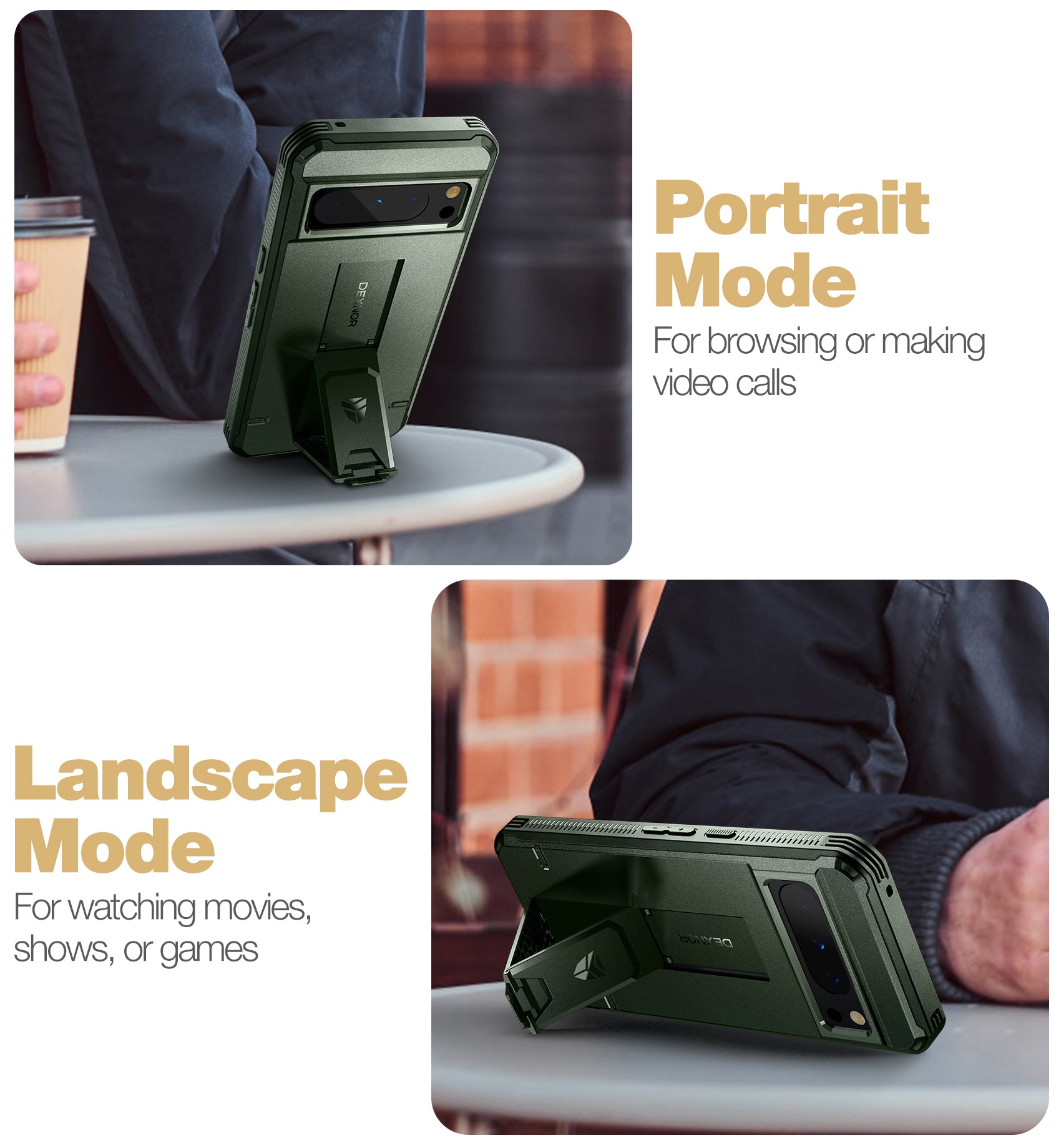 Dexnor Case for Google Pixel 8 Pro With 2 Screen Protector Full Body Bumper Kickstand Heavy-duty Shockproof Rugged Cover.