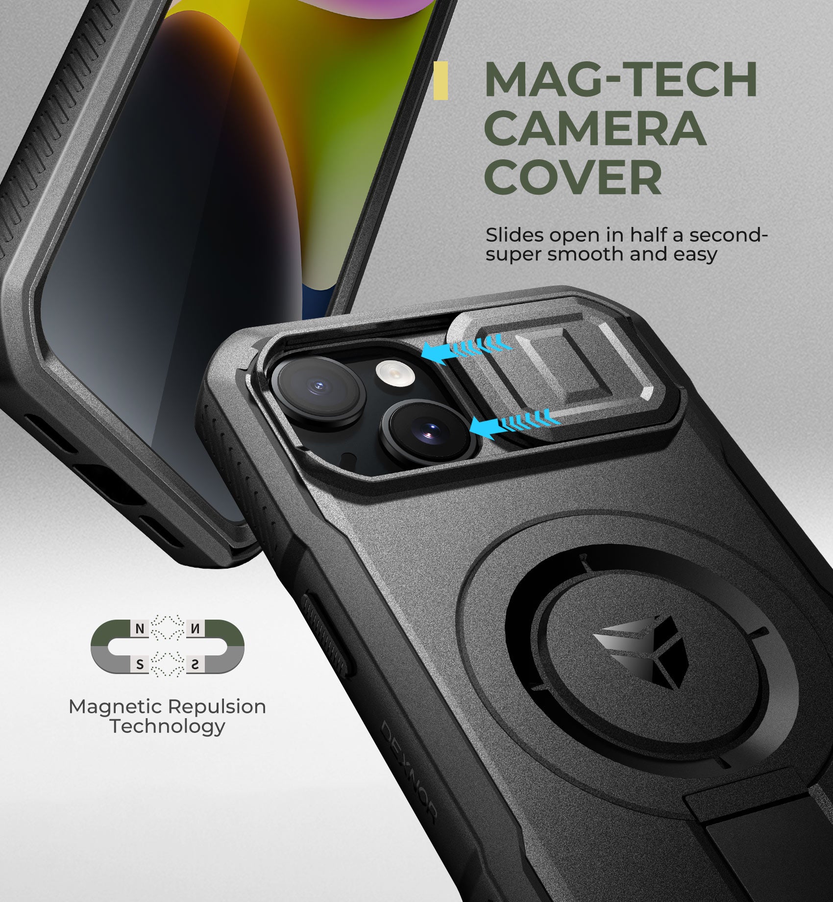 Dexnor Durable Case for iPhone 13/14 with Built In Screen Protector and Slide Camera Cover 360 Magsafe Rugged Bumper Cover