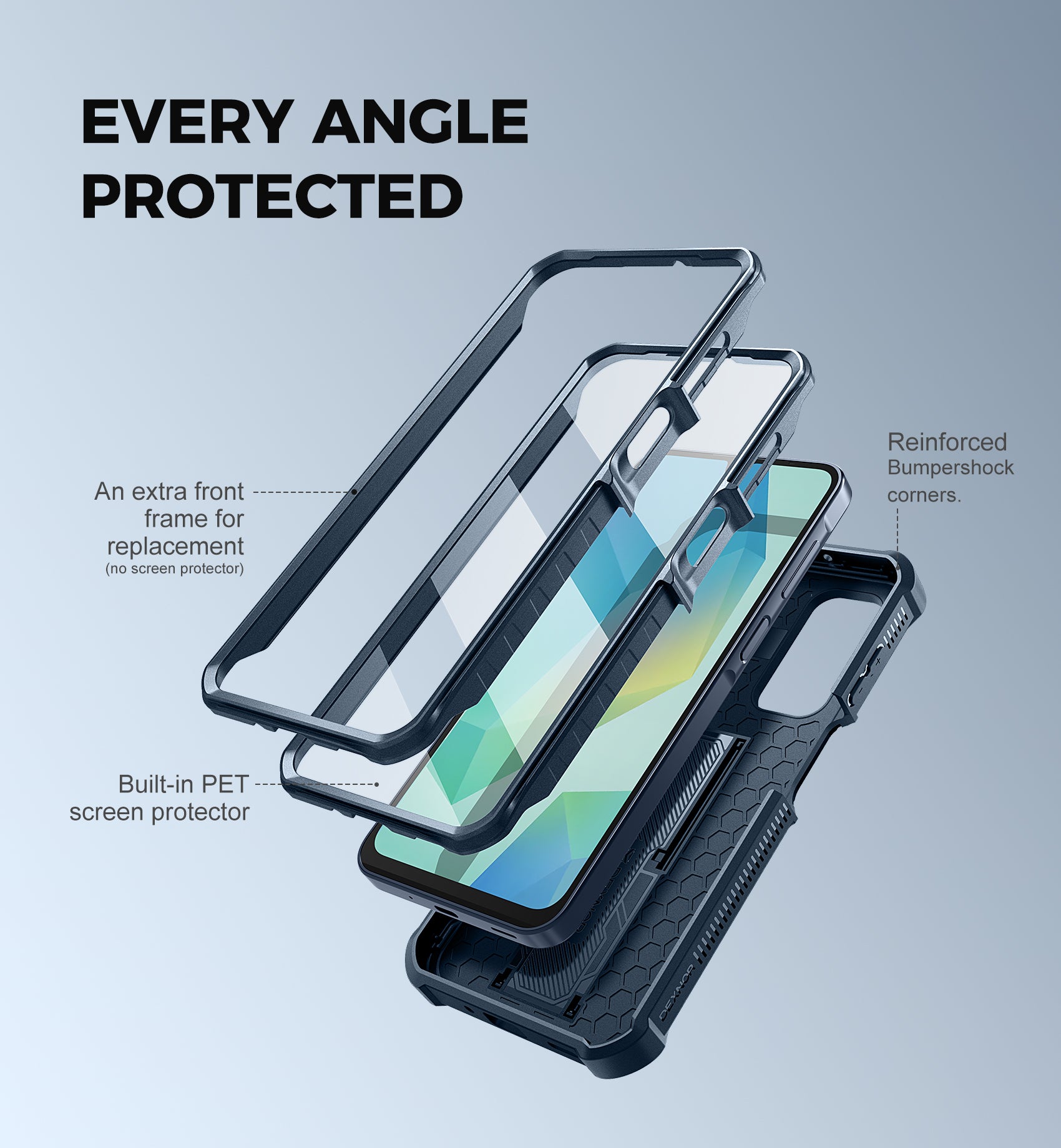 Dexnor Case for Samsung Galaxy A16 With Screen Protector Full Body Bumper Kickstand Heavy-duty Shockproof Rugged Cover.