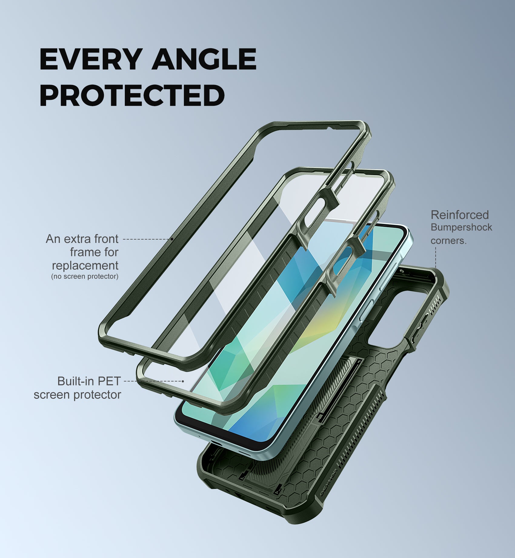 Dexnor Case for Samsung Galaxy A16 With Screen Protector Full Body Bumper Kickstand Heavy-duty Shockproof Rugged Cover.