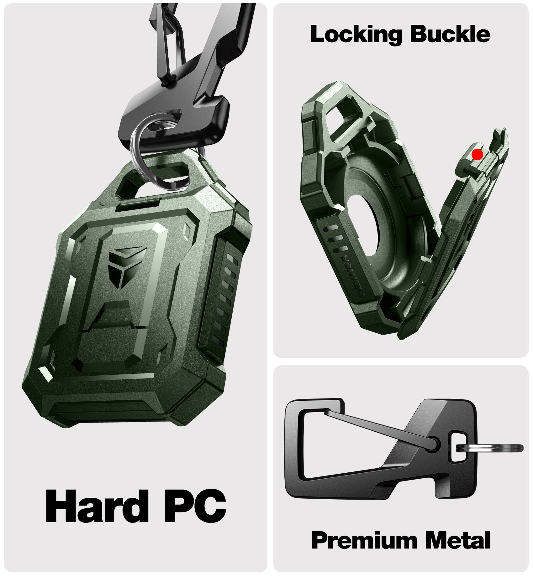 Dexnor Rugged Case for AirTag with Key Ring and Carabiner Full Body Bumper Shockproof Holder Cover.