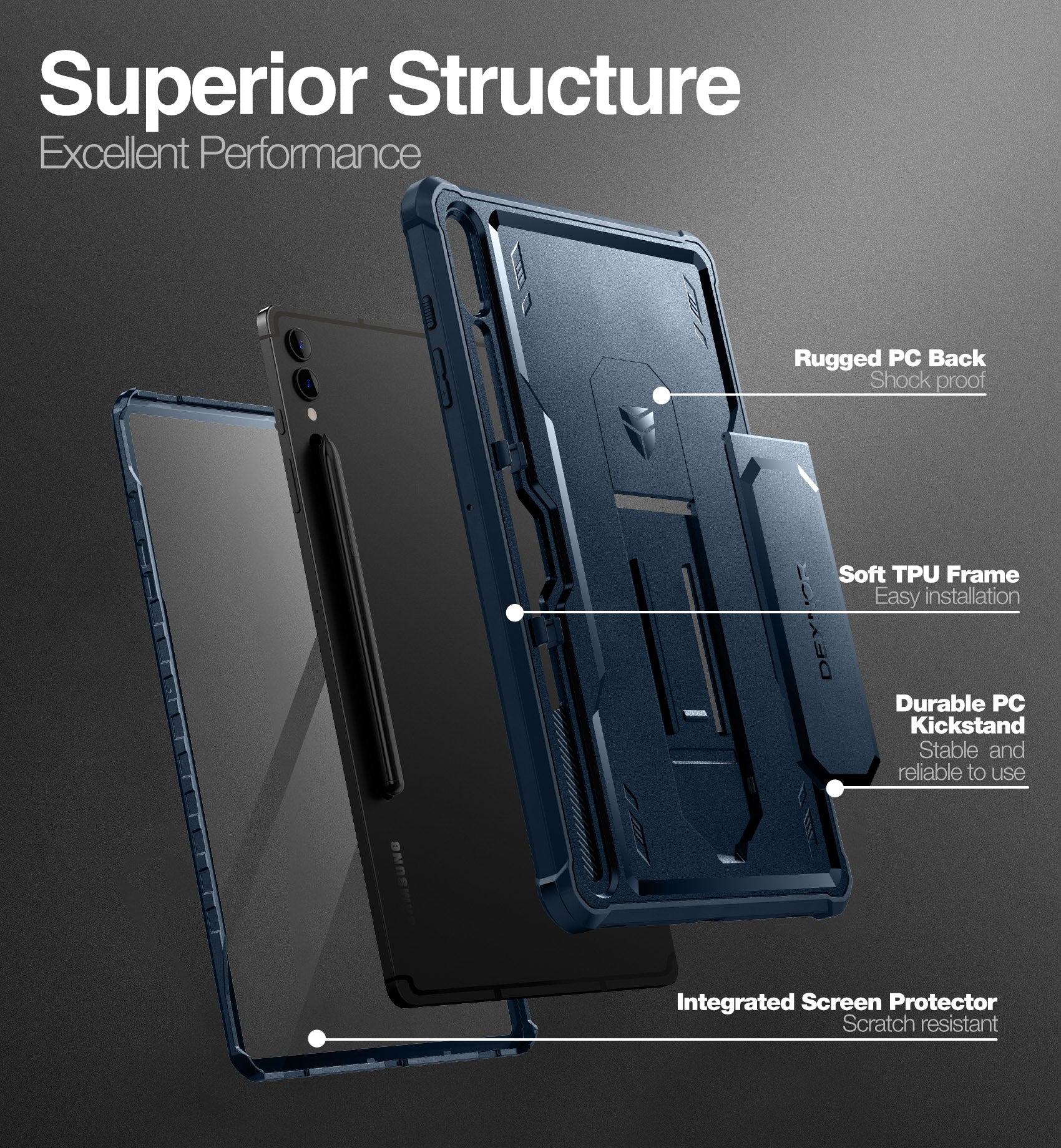 Dexnor Tablet Case for Samsung Galaxy Tab S9 Plus With Screen Protector Full Body Bumper Kickstand Heavy-duty Shockproof Rugged Pen Holder Cover.