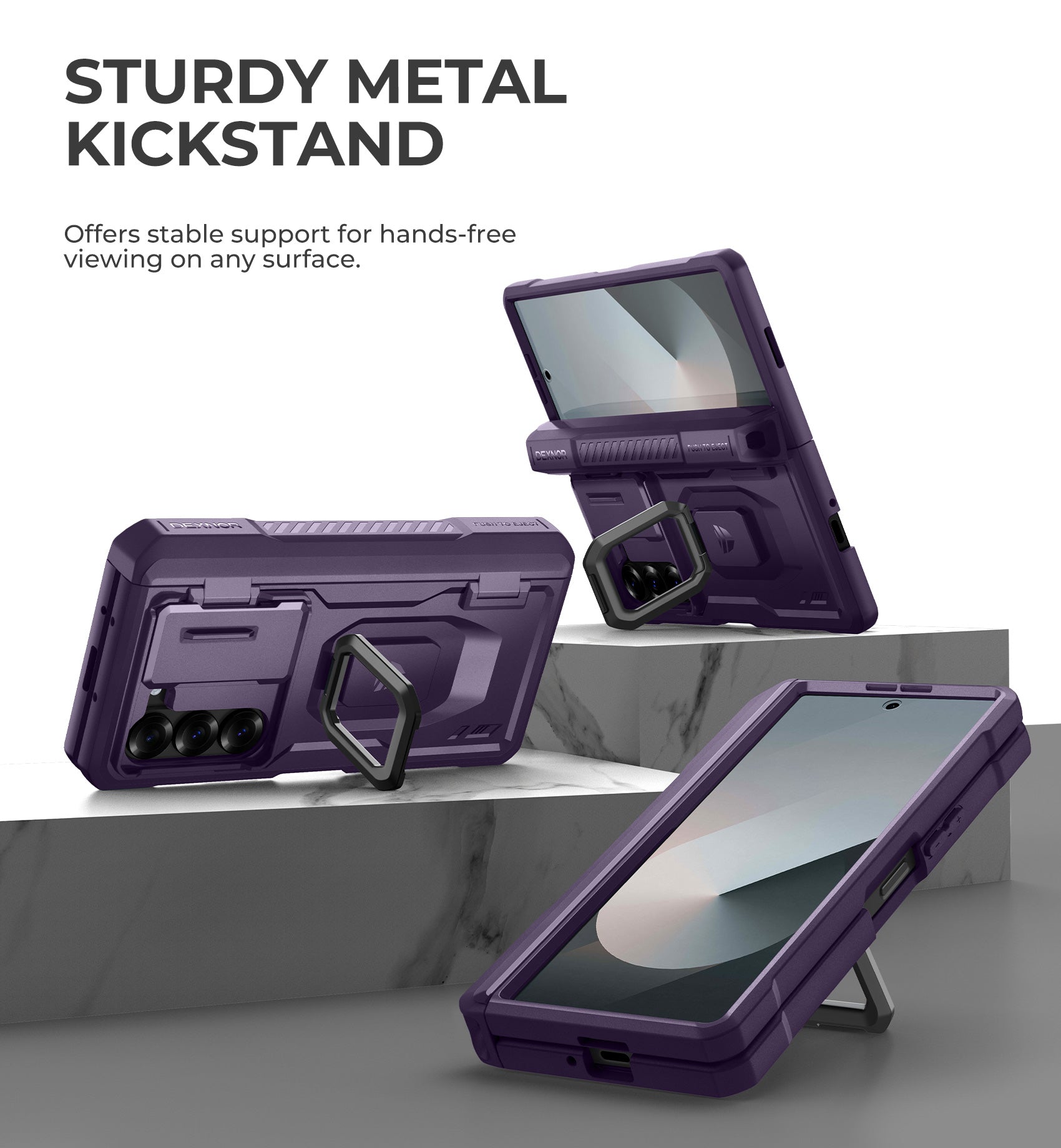 Dexnor Case for Samsung Galaxy Z Fold 6 With Hinge Coverage Screen Protector Full Body Bumper Kickstand Heavy-duty Shockproof Rugged Cover.