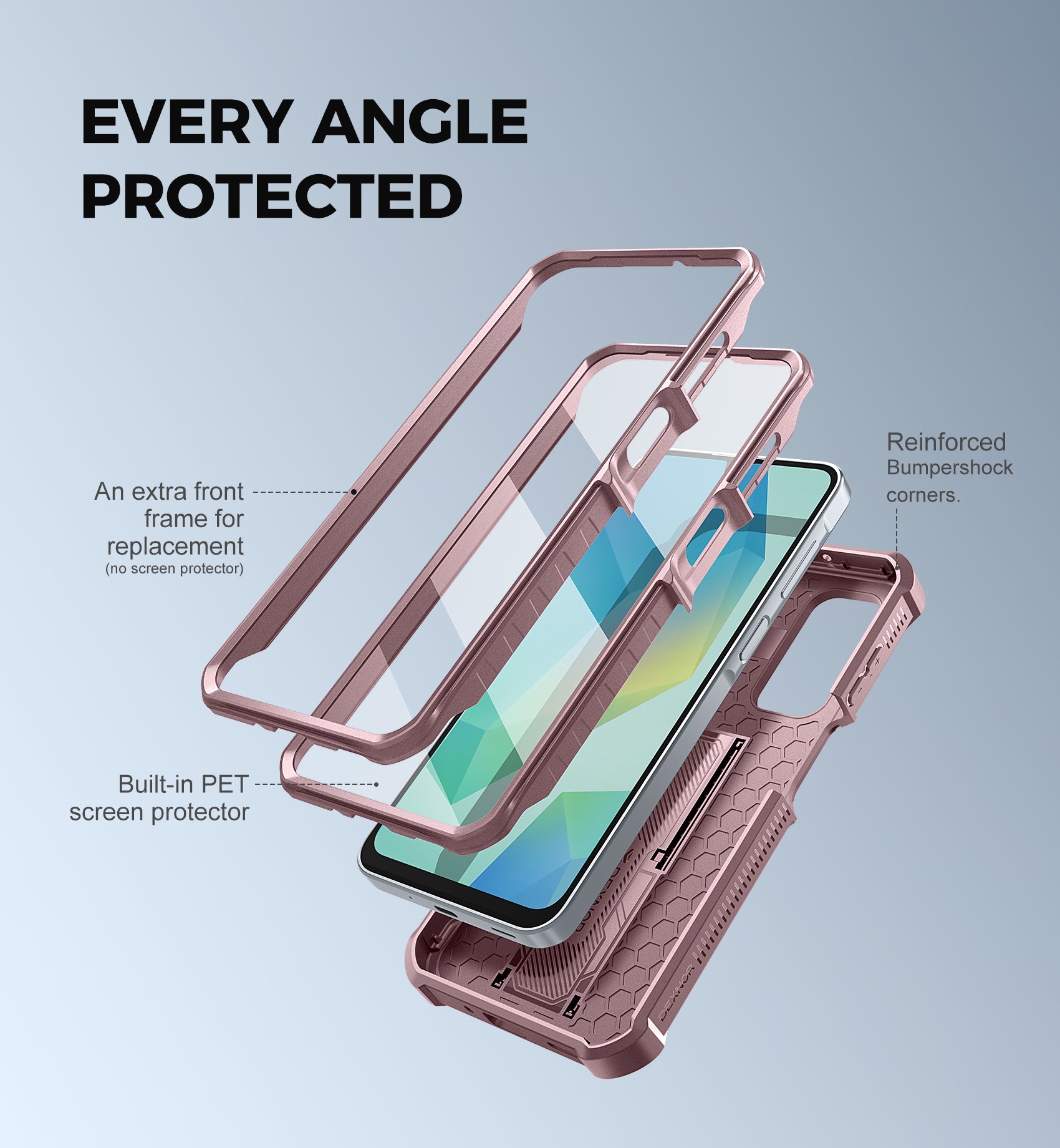 Dexnor Case for Samsung Galaxy A16 With Screen Protector Full Body Bumper Kickstand Heavy-duty Shockproof Rugged Cover.