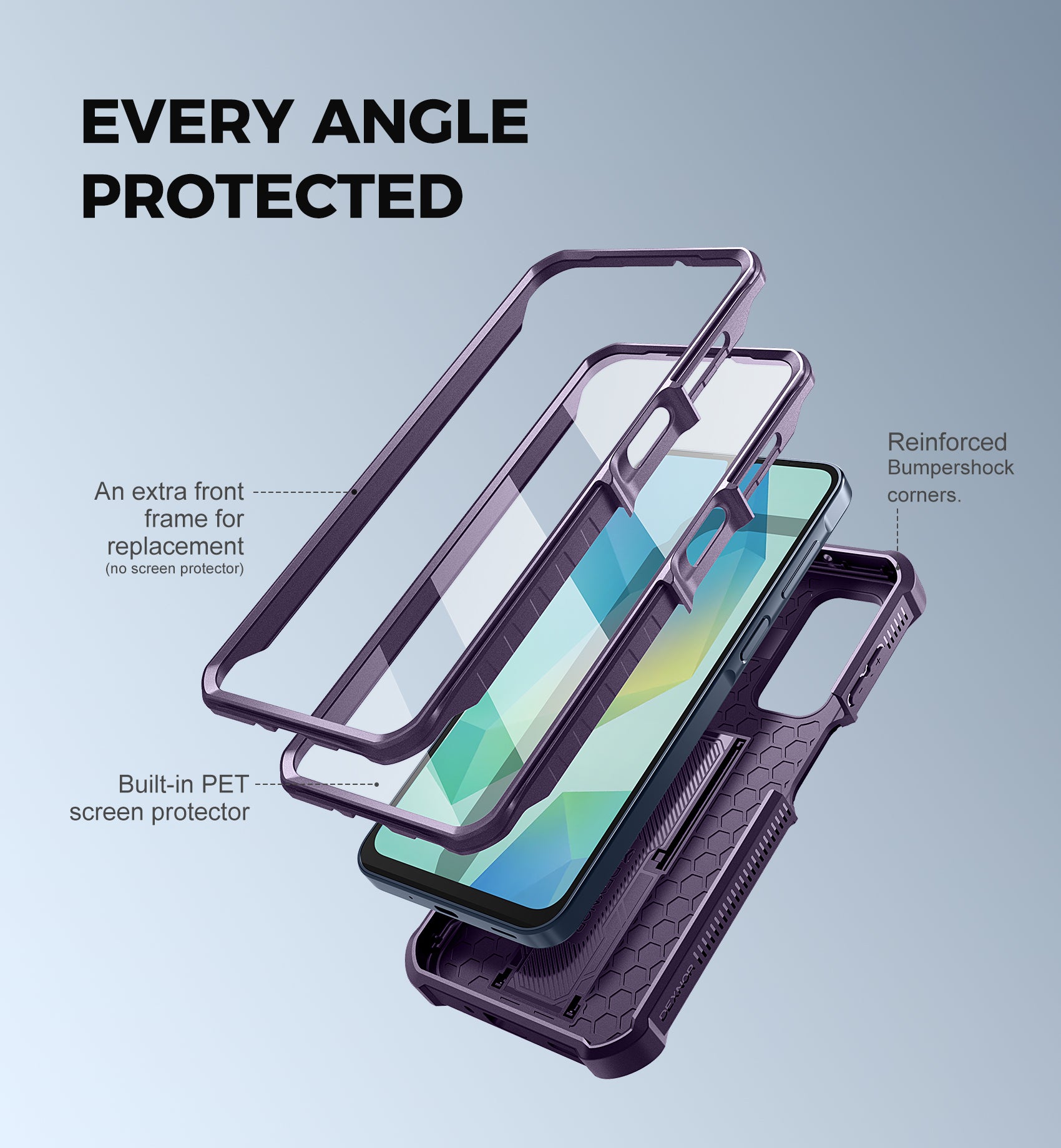 Dexnor Case for Samsung Galaxy A16 With Screen Protector Full Body Bumper Kickstand Heavy-duty Shockproof Rugged Cover.