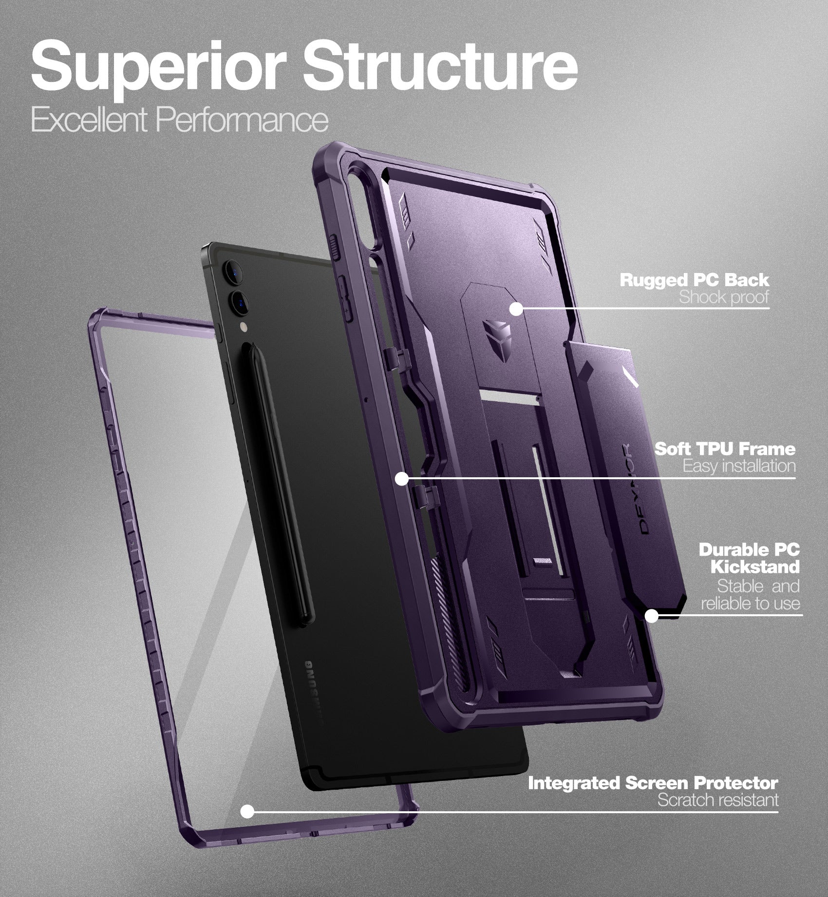 Dexnor Tablet Case for Samsung Galaxy Tab S9 Plus With Screen Protector Full Body Bumper Kickstand Heavy-duty Shockproof Rugged Pen Holder Cover.