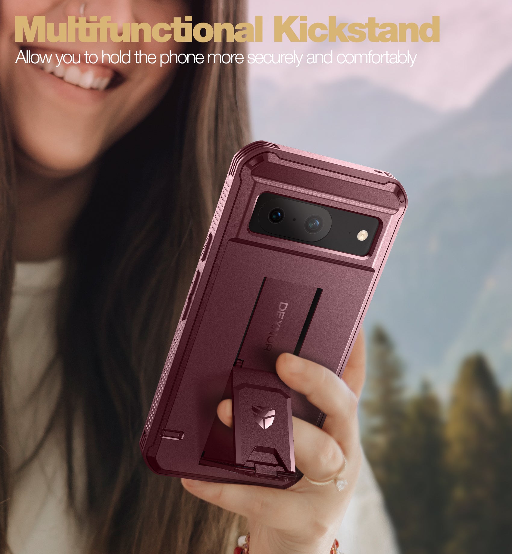 Dexnor Case for Google Pixel 8 With 2 Screen Protector Full Body Bumper Kickstand Heavy-duty Shockproof Rugged Cover.