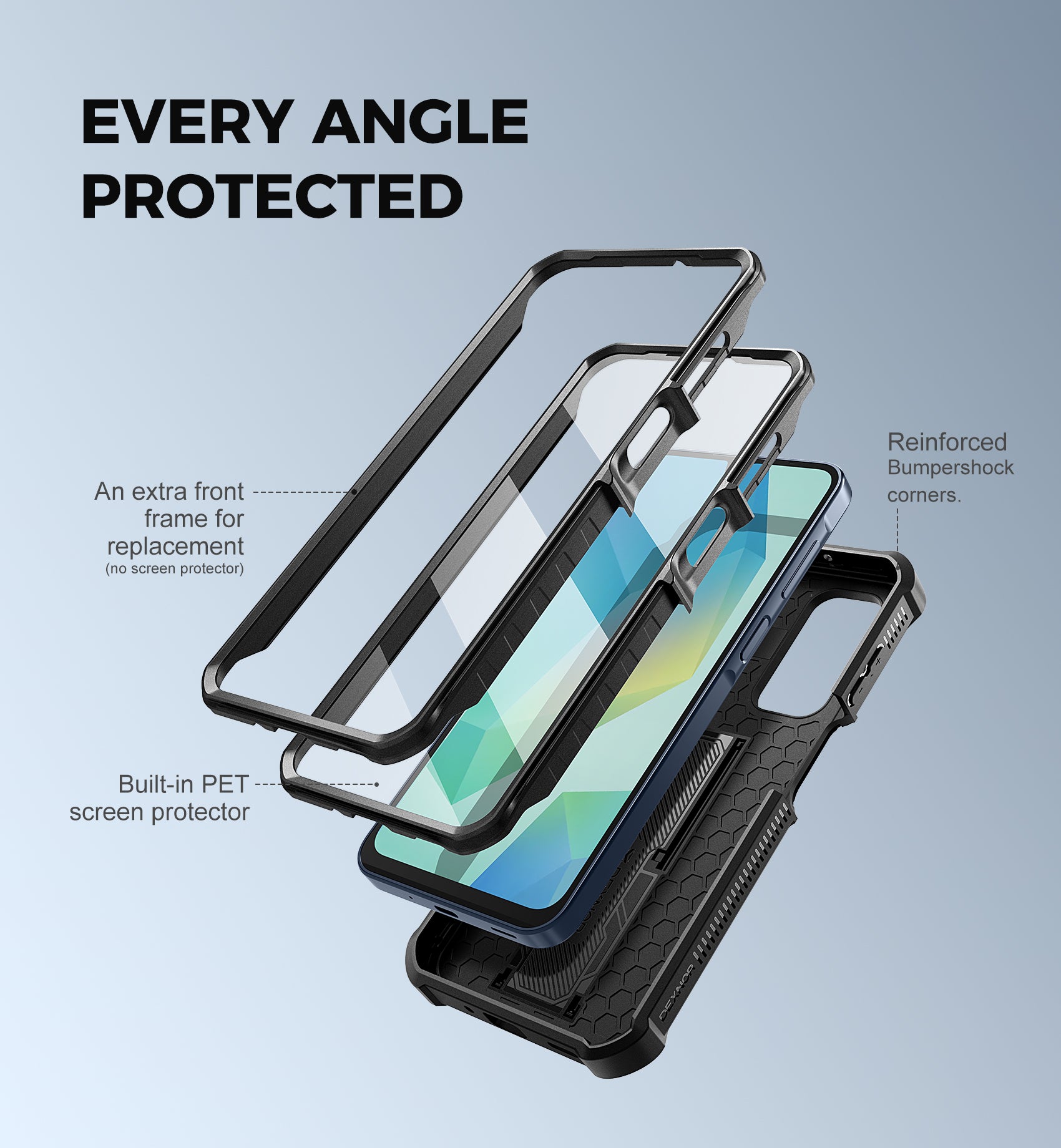 Dexnor Case for Samsung Galaxy A16 With Screen Protector Full Body Bumper Kickstand Heavy-duty Shockproof Rugged Cover.