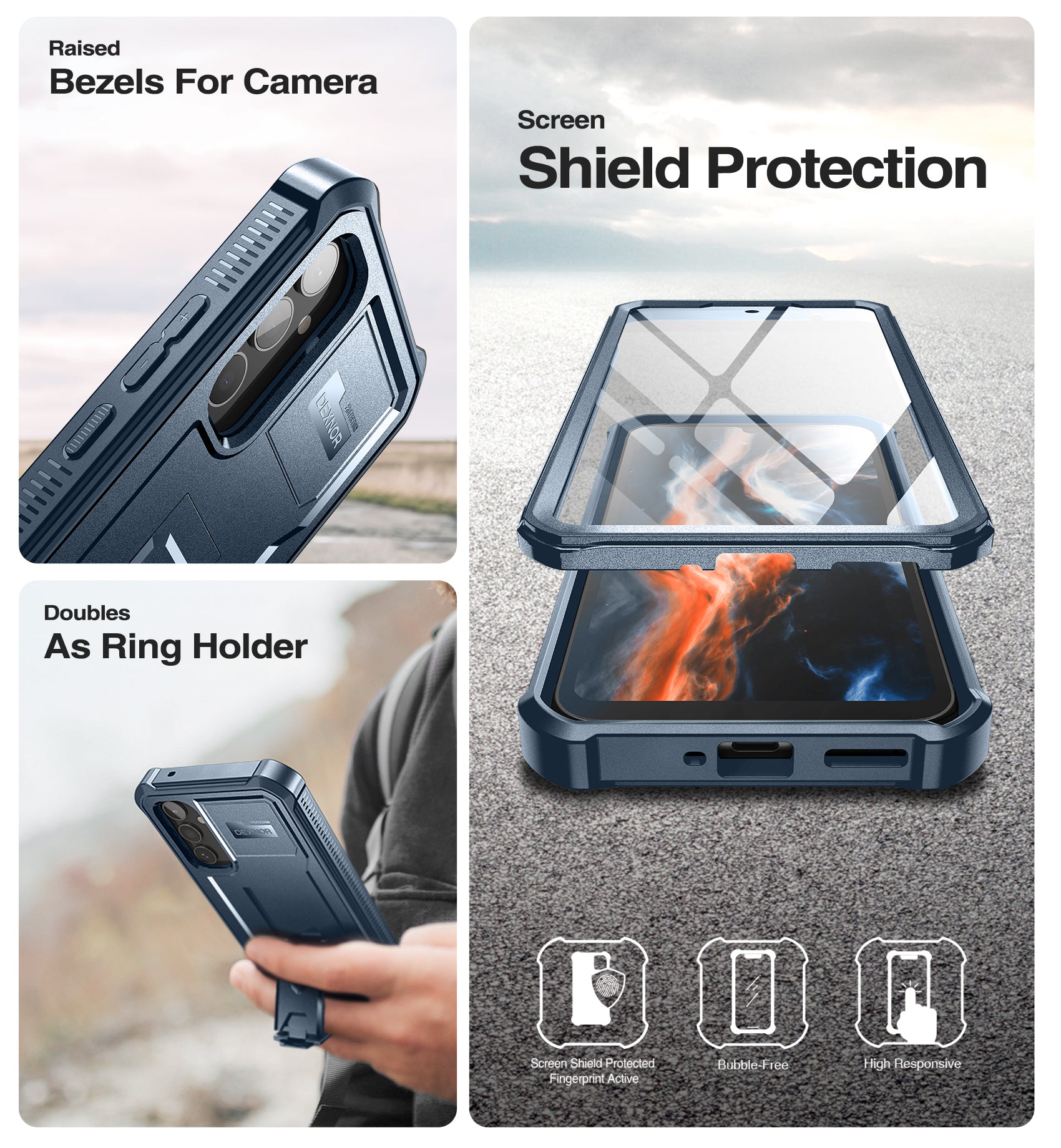 Dexnor Case for Samsung Galaxy A34 5G With Screen Protector Full Body Bumper Kickstand Heavy-duty Shockproof Rugged Cover.