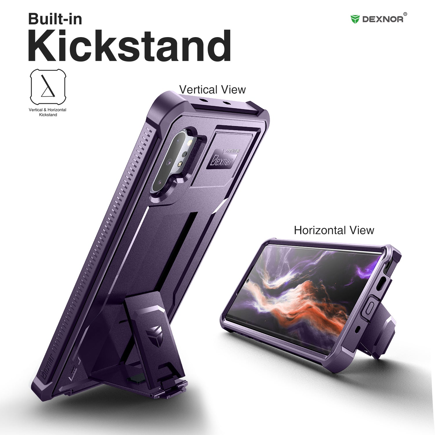 Dexnor Case for Samsung Galaxy Note 10+ With Single Screen Protector Full Body Bumper Kickstand Heavy-duty Shockproof Rugged Cover.