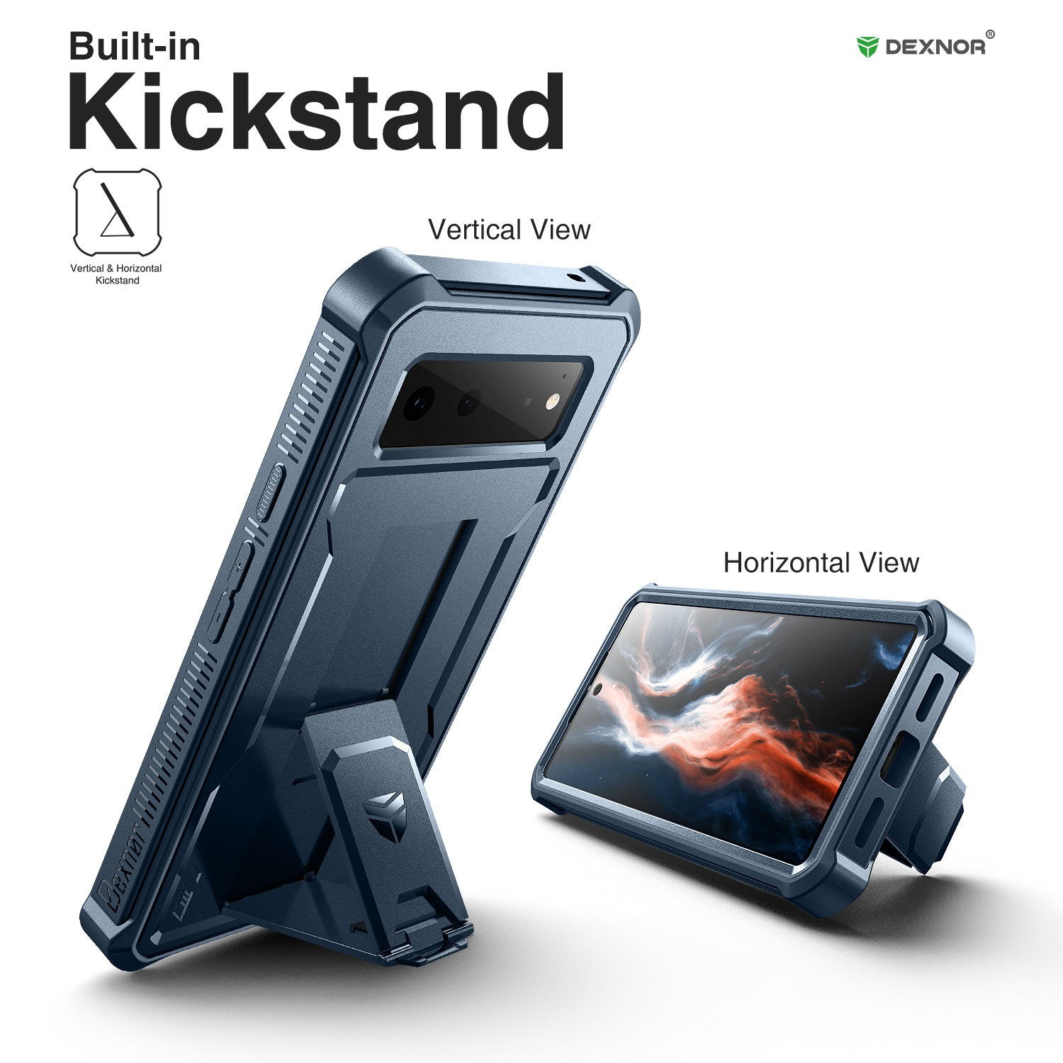 Dexnor Case for Google Pixel 6 With Screen Protector Full Body Bumper Kickstand Heavy-duty Shockproof Rugged Cover.