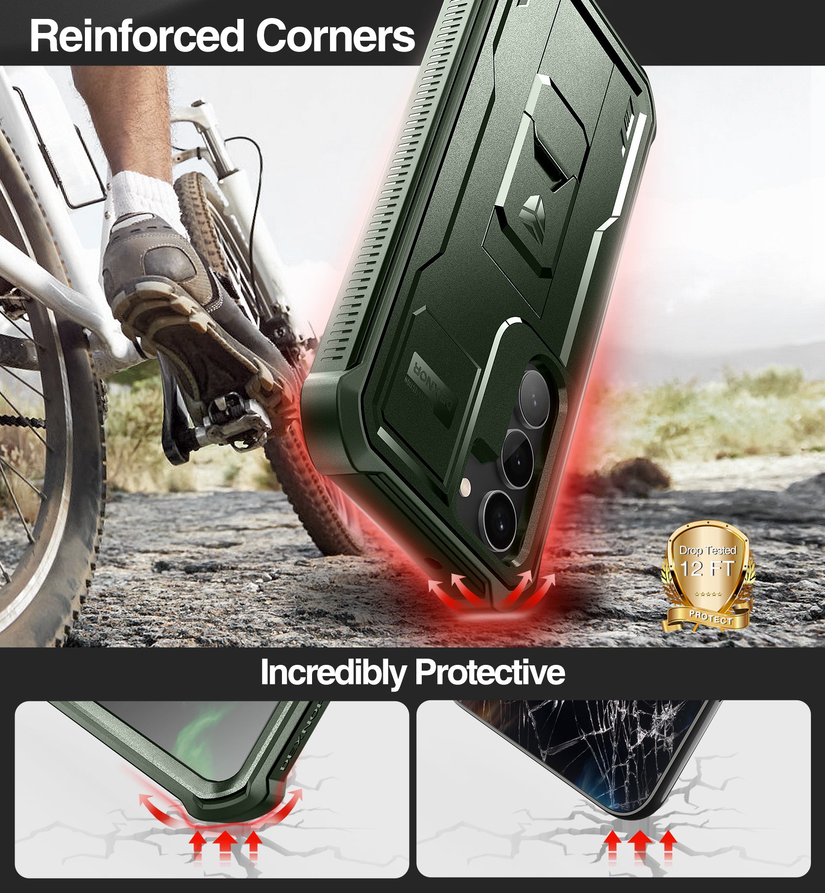 Dexnor Case for Samsung Galaxy S23 With Screen Protector Full Body Bumper Kickstand Heavy-duty Shockproof Rugged Cover.