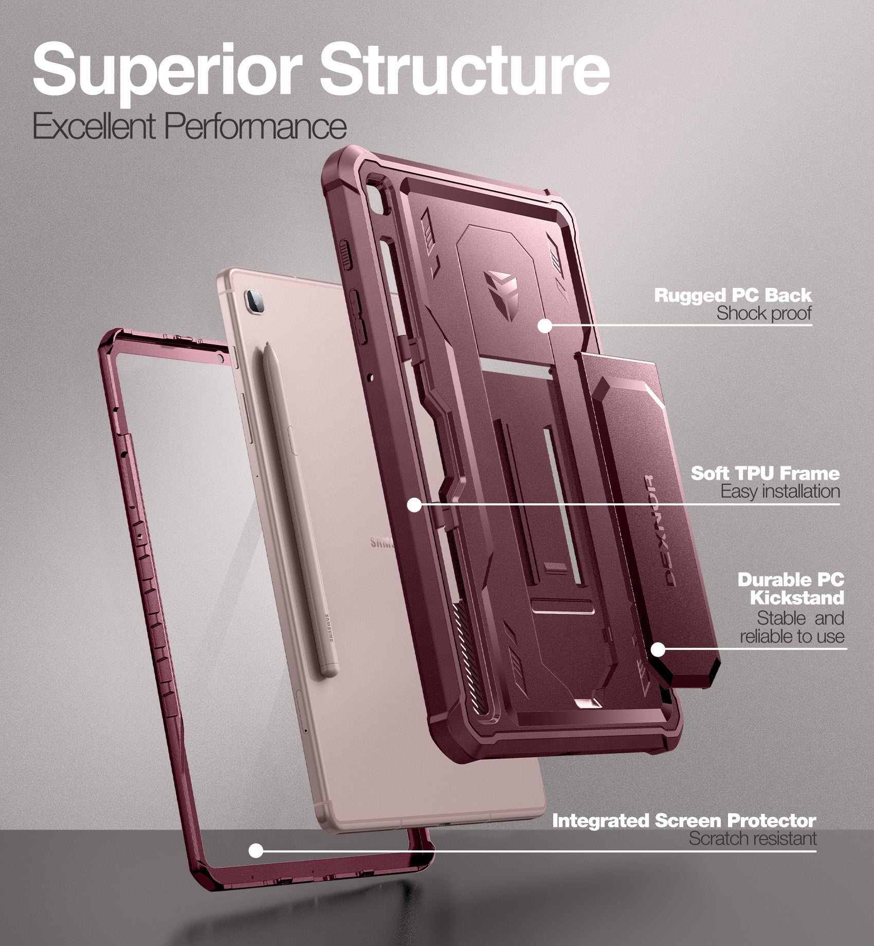 Dexnor Tablet Case for Samsung Galaxy Tab S6 lite 2020/2022/2024 With Screen Protector Full Body Bumper Kickstand Heavy-duty Shockproof Rugged Pen Holder Cover.