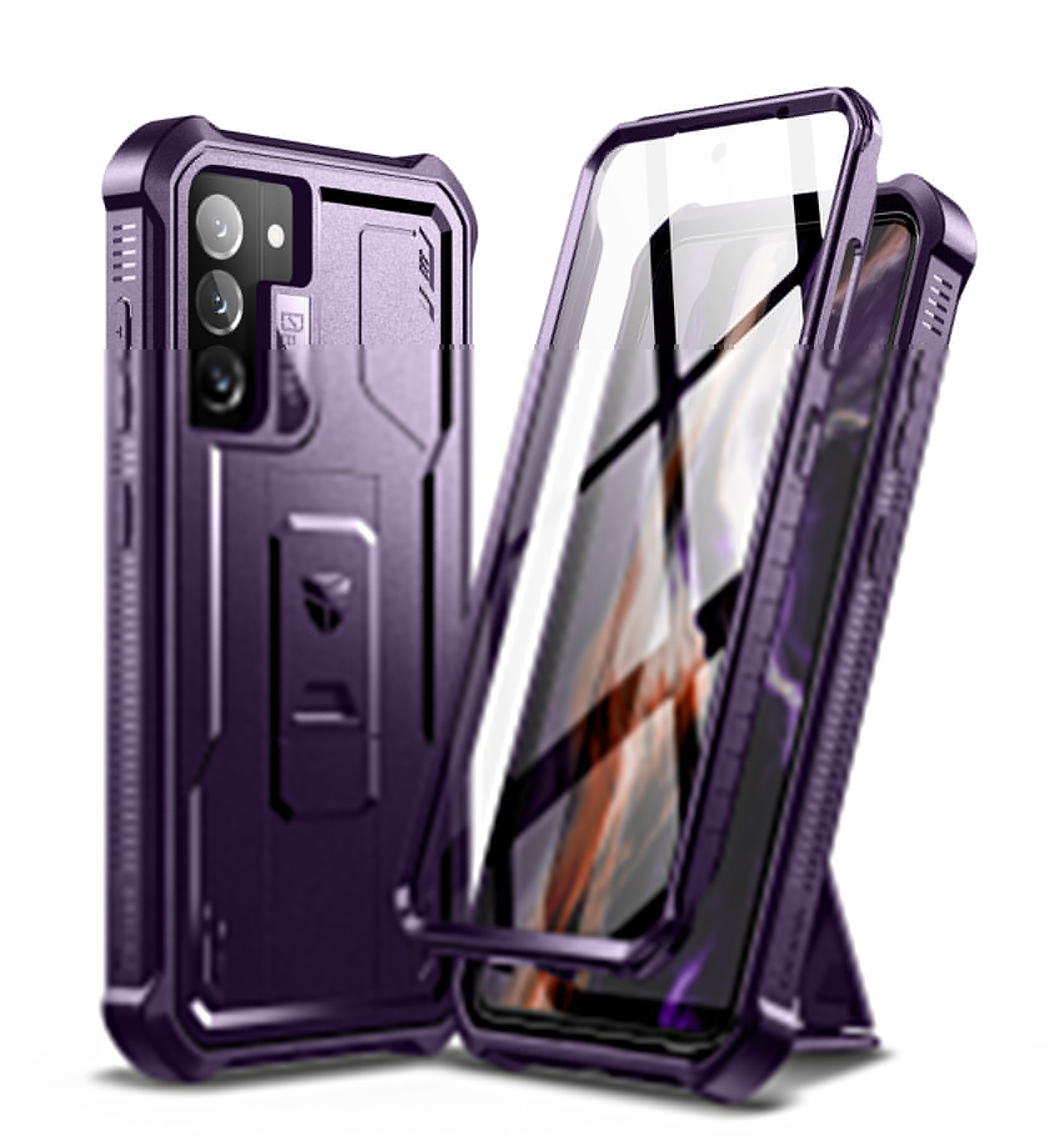 Dexnor Case for Samsung Galaxy S21 FE With Single Screen Protector Full Body Bumper Kickstand Heavy-duty Shockproof Rugged Cover.