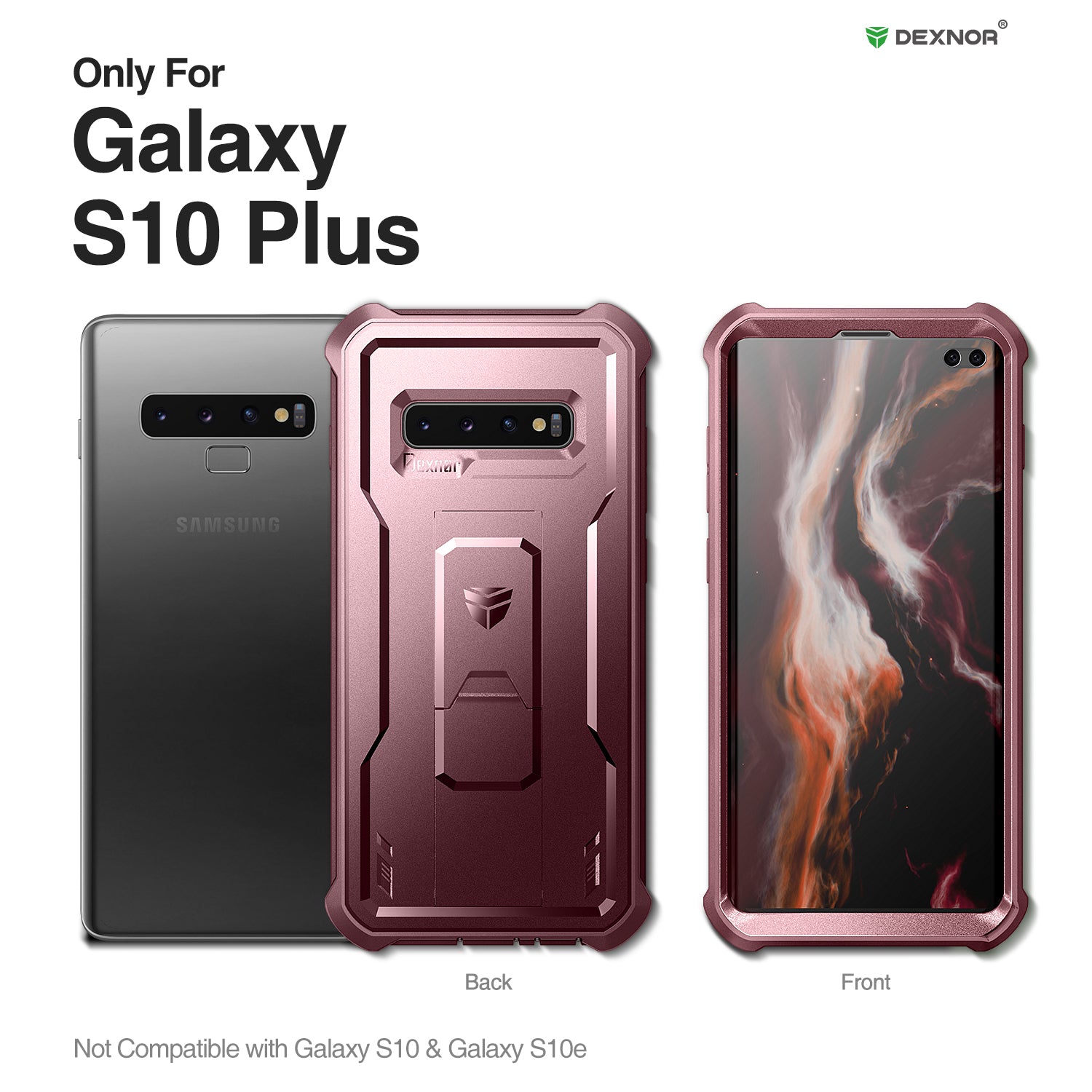 Dexnor Case for Samsung Galaxy S10 Plus With Single Screen Protector Full Body Bumper Kickstand Heavy-duty Shockproof Rugged Cover