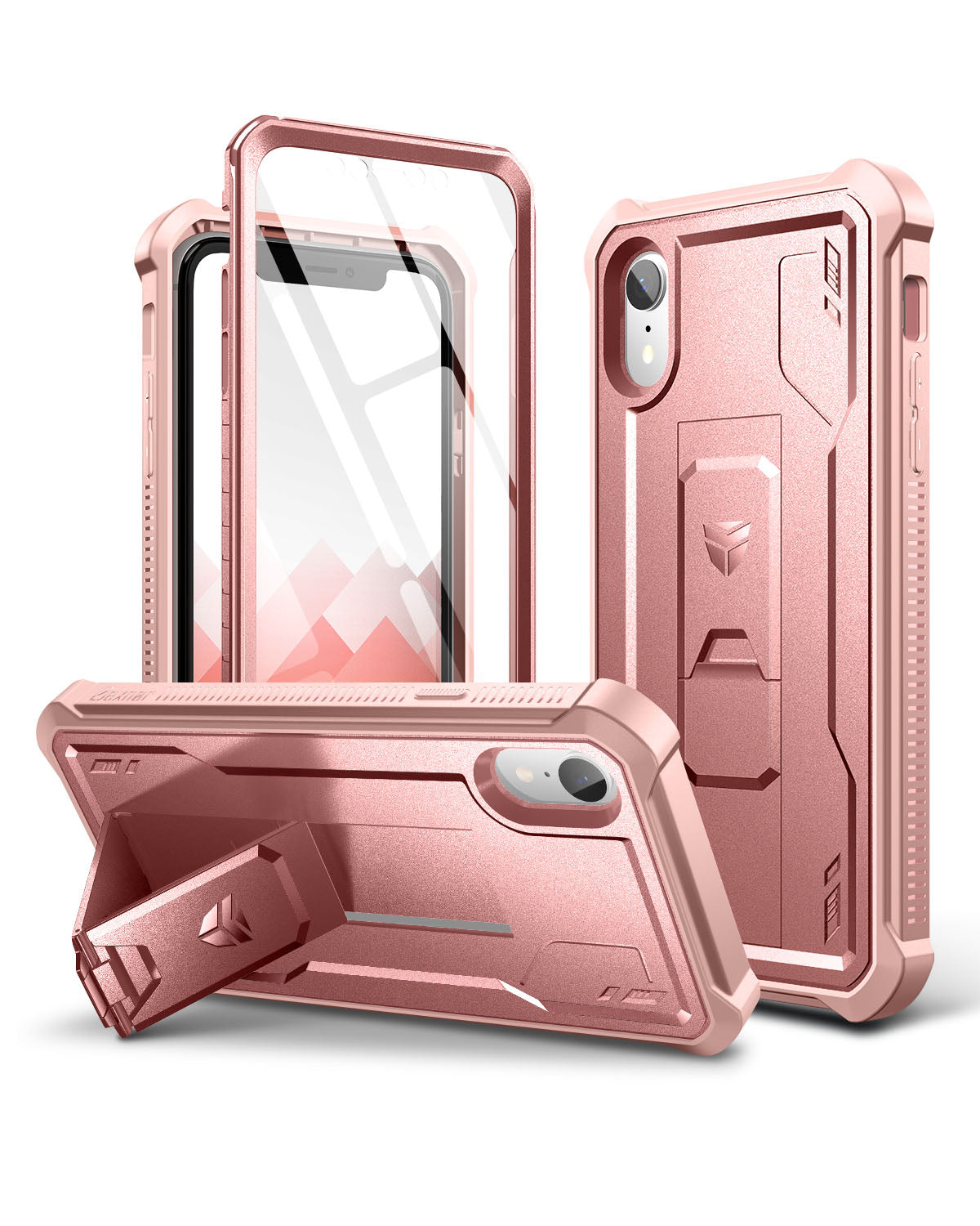 Dexnor Case for iPhone XR With Screen Protector Full Body Bumper Kickstand Heavy-duty Shockproof Rugged Cover.
