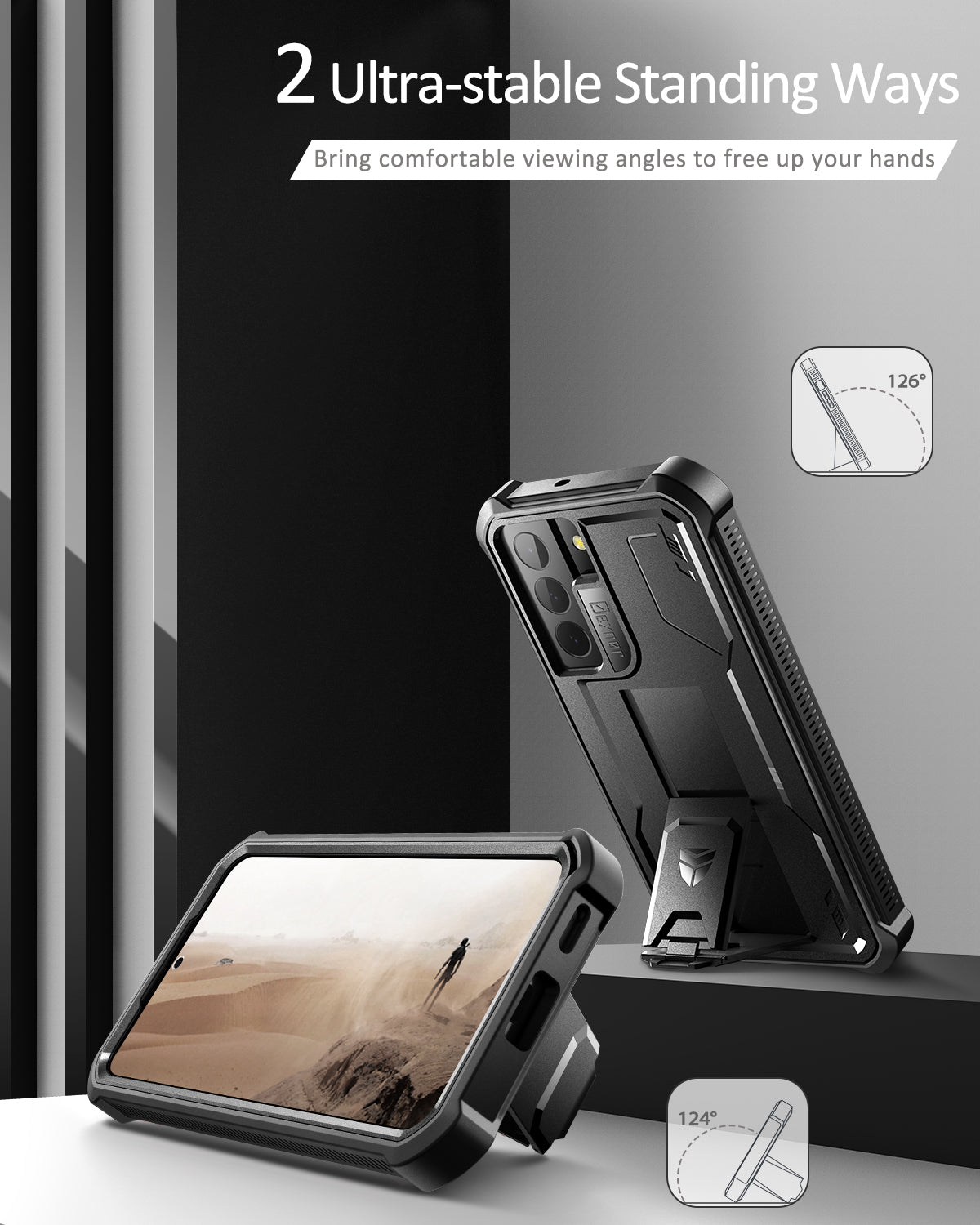 Dexnor Case for Samsung Galaxy S22 With Single Screen Protector Full Body Bumper Kickstand Heavy-duty Shockproof Rugged Cover.