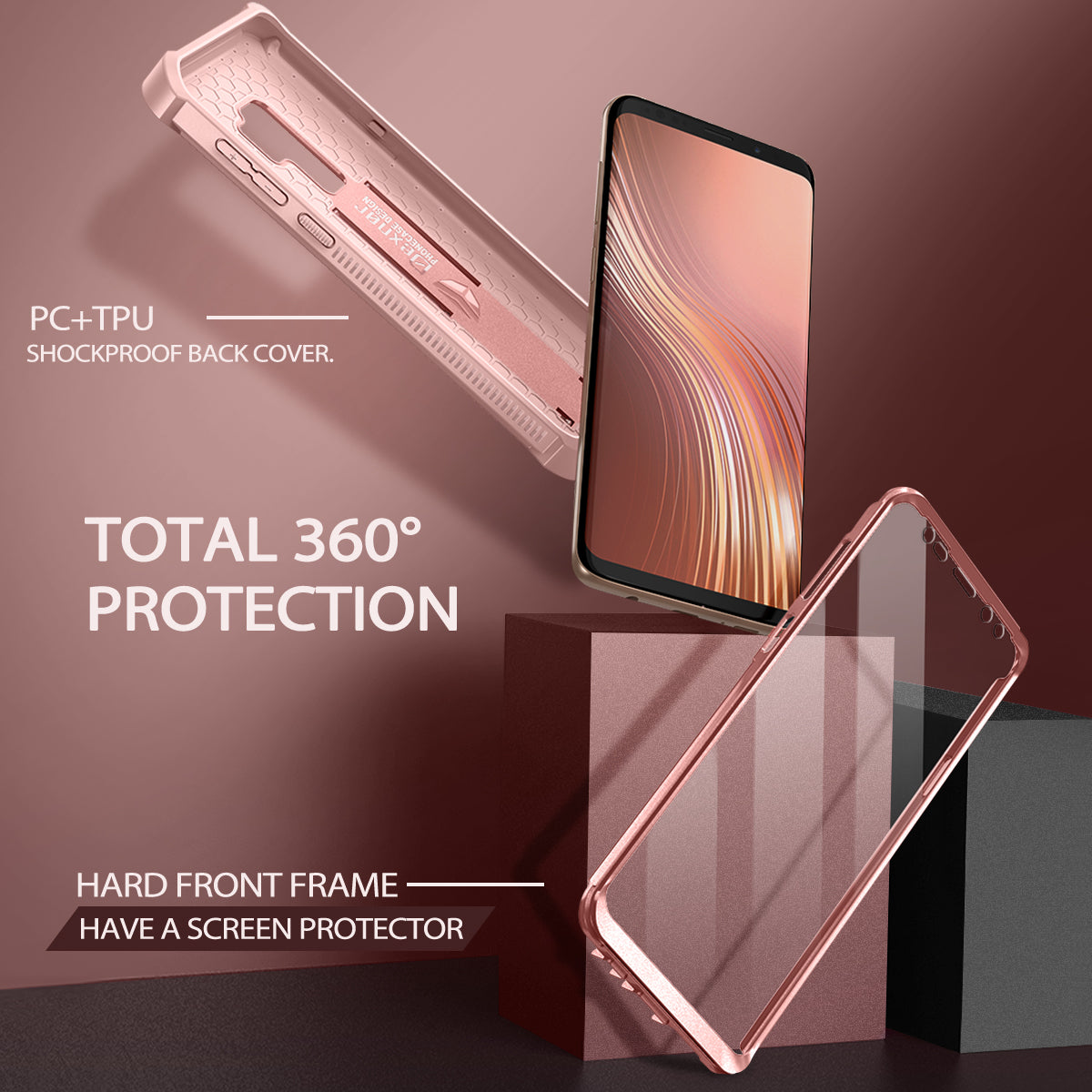 Dexnor Case for Samsung Galaxy S9 Plus With Single Screen Protector Full Body Bumper Kickstand Heavy-duty Shockproof Rugged Cover.
