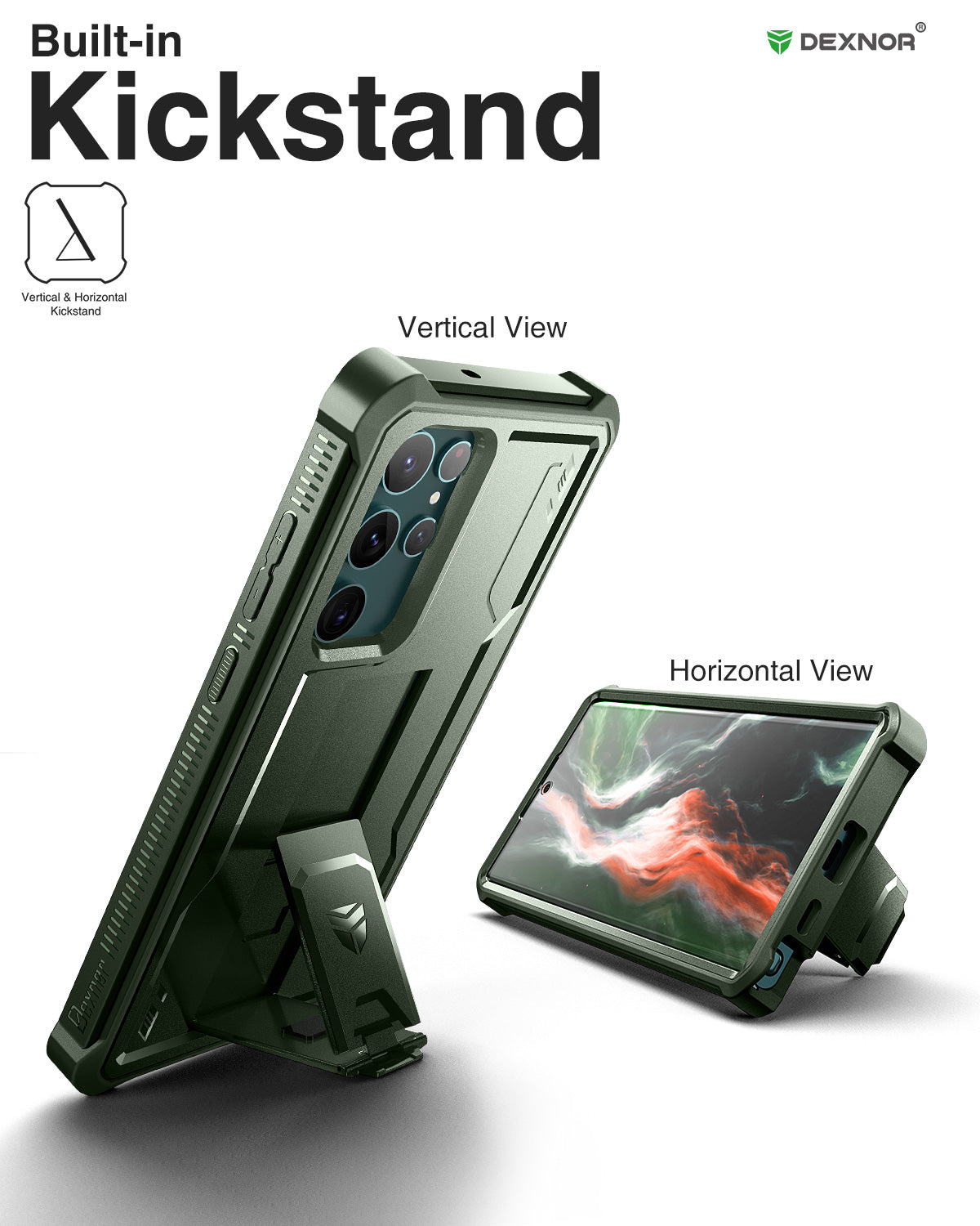 Dexnor Case for Samsung Galaxy S22 Ultra With Screen Protector Full Body Bumper Kickstand Heavy-duty Shockproof Rugged Cover.