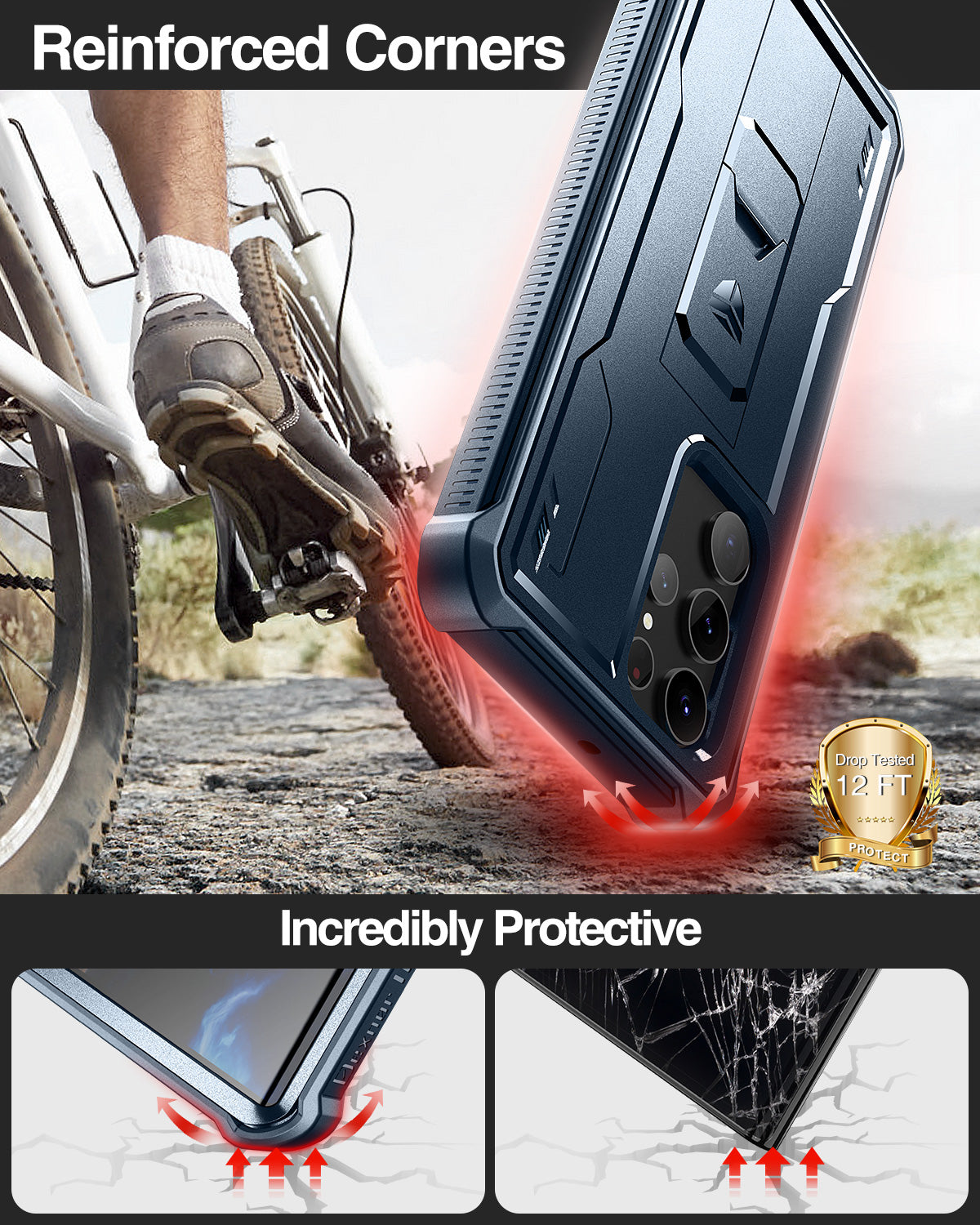 Dexnor Case for Samsung Galaxy S22 Ultra With Screen Protector Full Body Bumper Kickstand Heavy-duty Shockproof Rugged Cover.