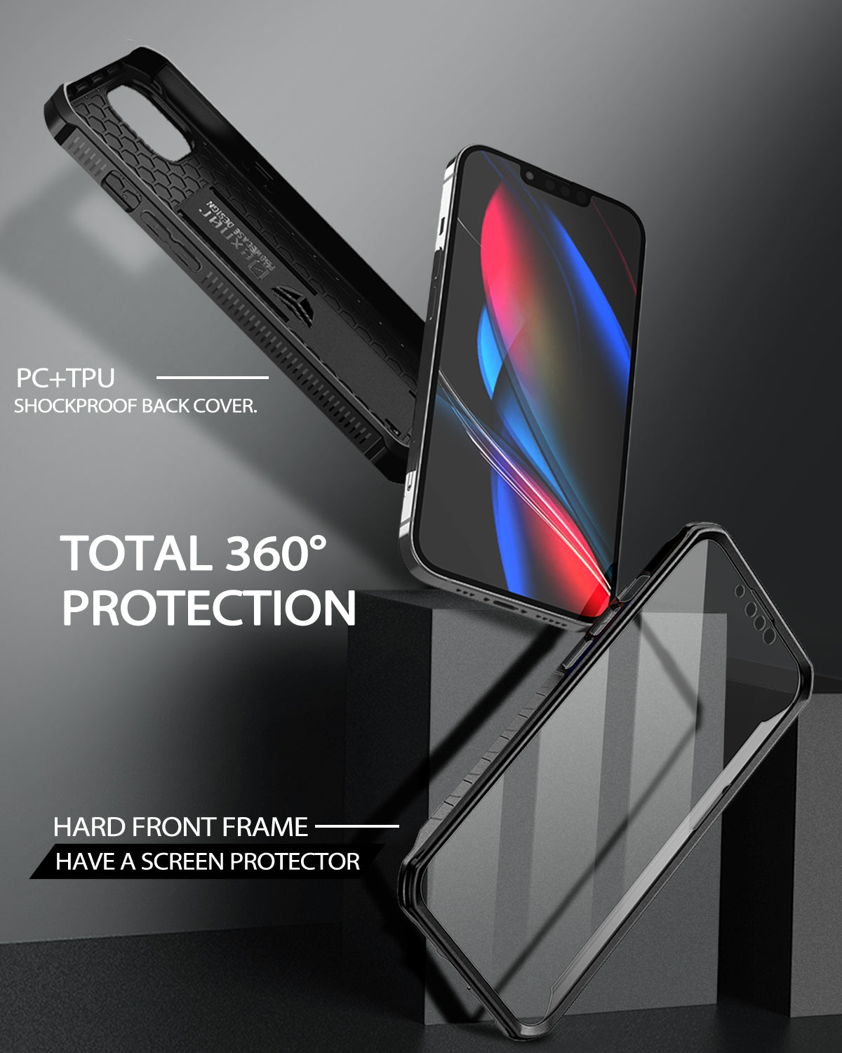 Dexnor for iphone 14/13 Case With Heavy-duty Shockproof Full Body Built-in Screen Protector Adjustable Kickstand