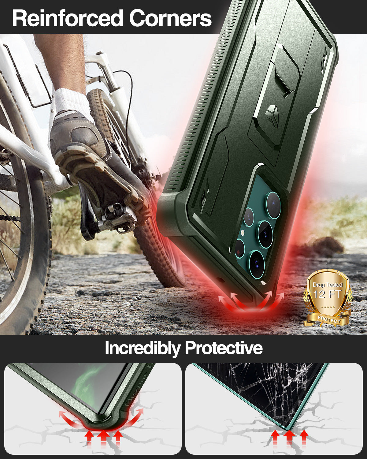 Dexnor Case for Samsung Galaxy S22 Ultra With Screen Protector Full Body Bumper Kickstand Heavy-duty Shockproof Rugged Cover.