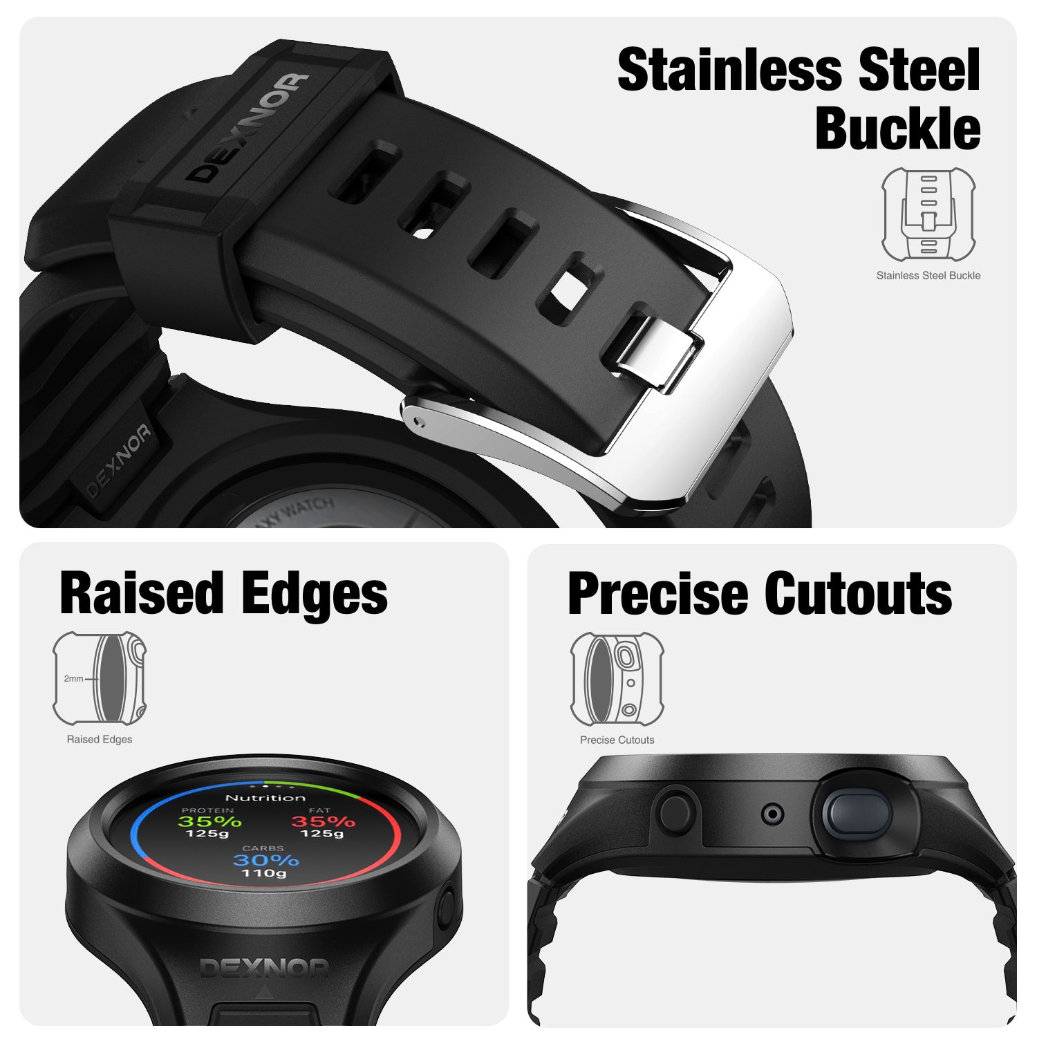 Dexnor Watch Case for Samsung Galaxy Watch Active 2 Band 44mm Full Body Bumper Shockproof Rugged Raised Bezel Snap-on Cover