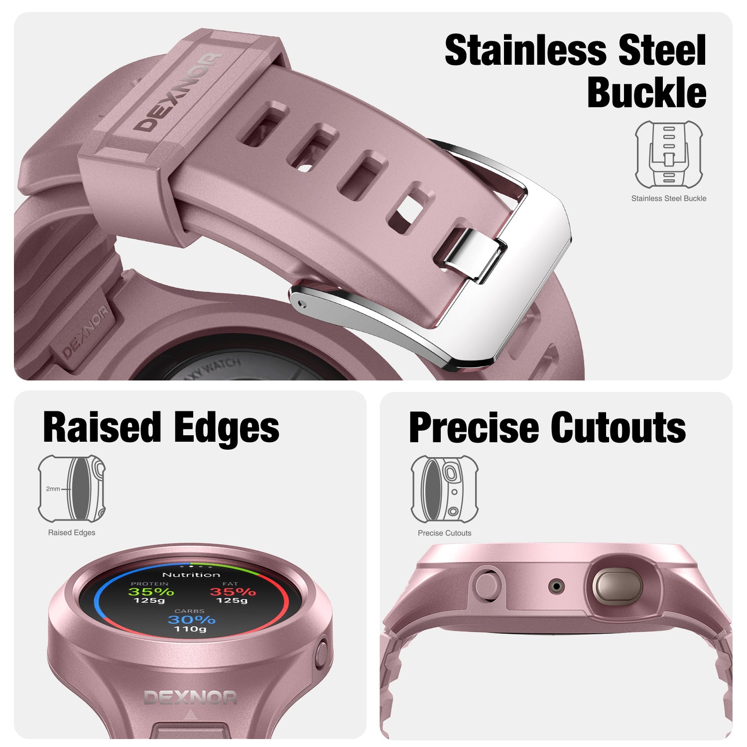 Dexnor Watch Case for Samsung Galaxy Watch Active 2 Band 44mm Full Body Bumper Shockproof Rugged Raised Bezel Snap-on Cover