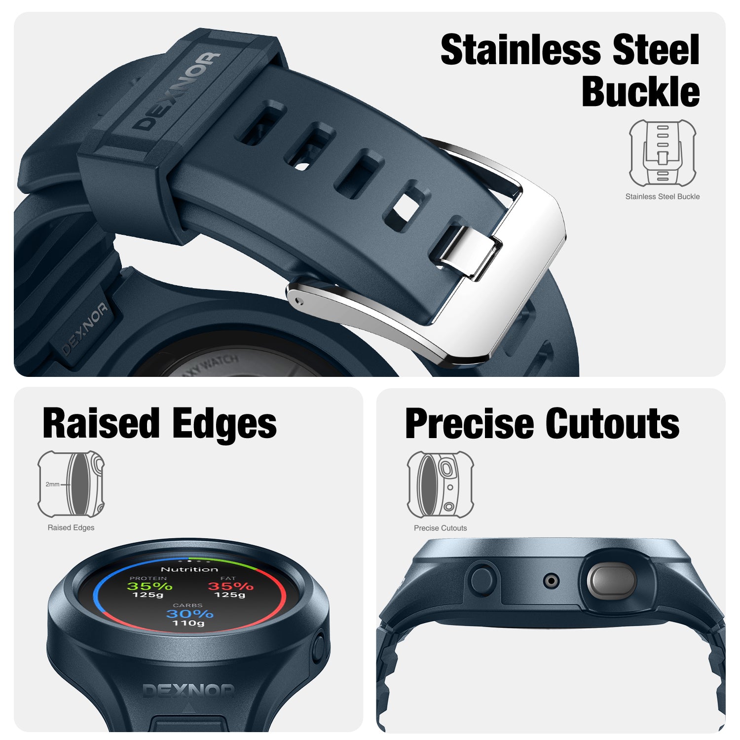 Dexnor Watch Case for Samsung Galaxy Watch Active 2 Band 44mm Full Body Bumper Shockproof Rugged Raised Bezel Snap-on Cover