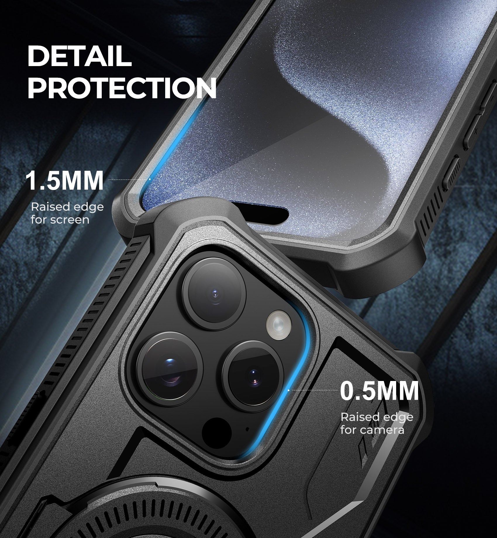 Dexnor for iphone 15 Pro Max Case With MagSafe Heavy-duty Shockproof Full Body Built-in Screen Protector Adjustable Kickstand