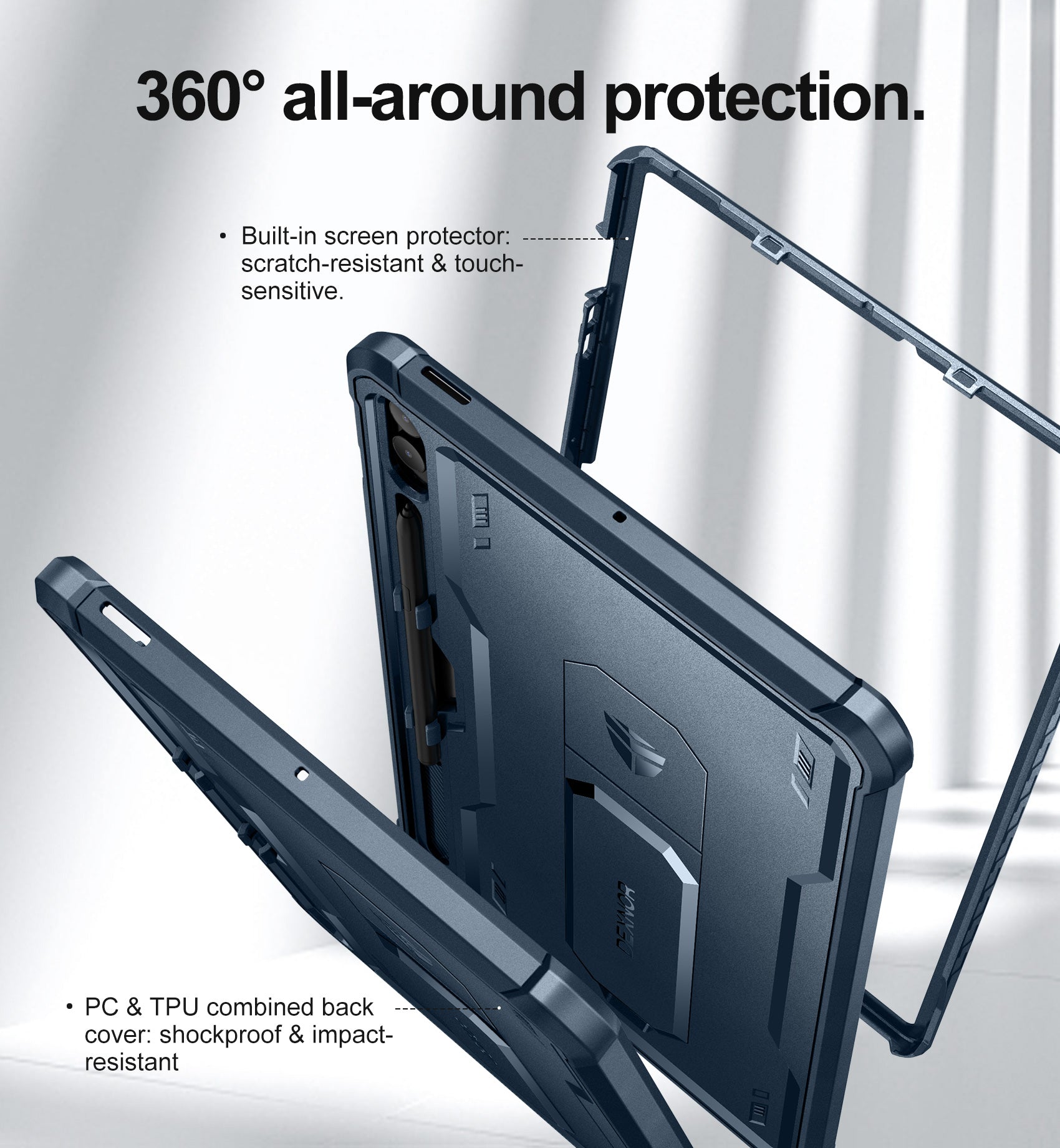 Dexnor Tablet Case for Samsung Galaxy Tab S9 FE Plus With Screen Protector Full Body Bumper Kickstand Heavy-duty Shockproof Rugged Pen Holder Cover.