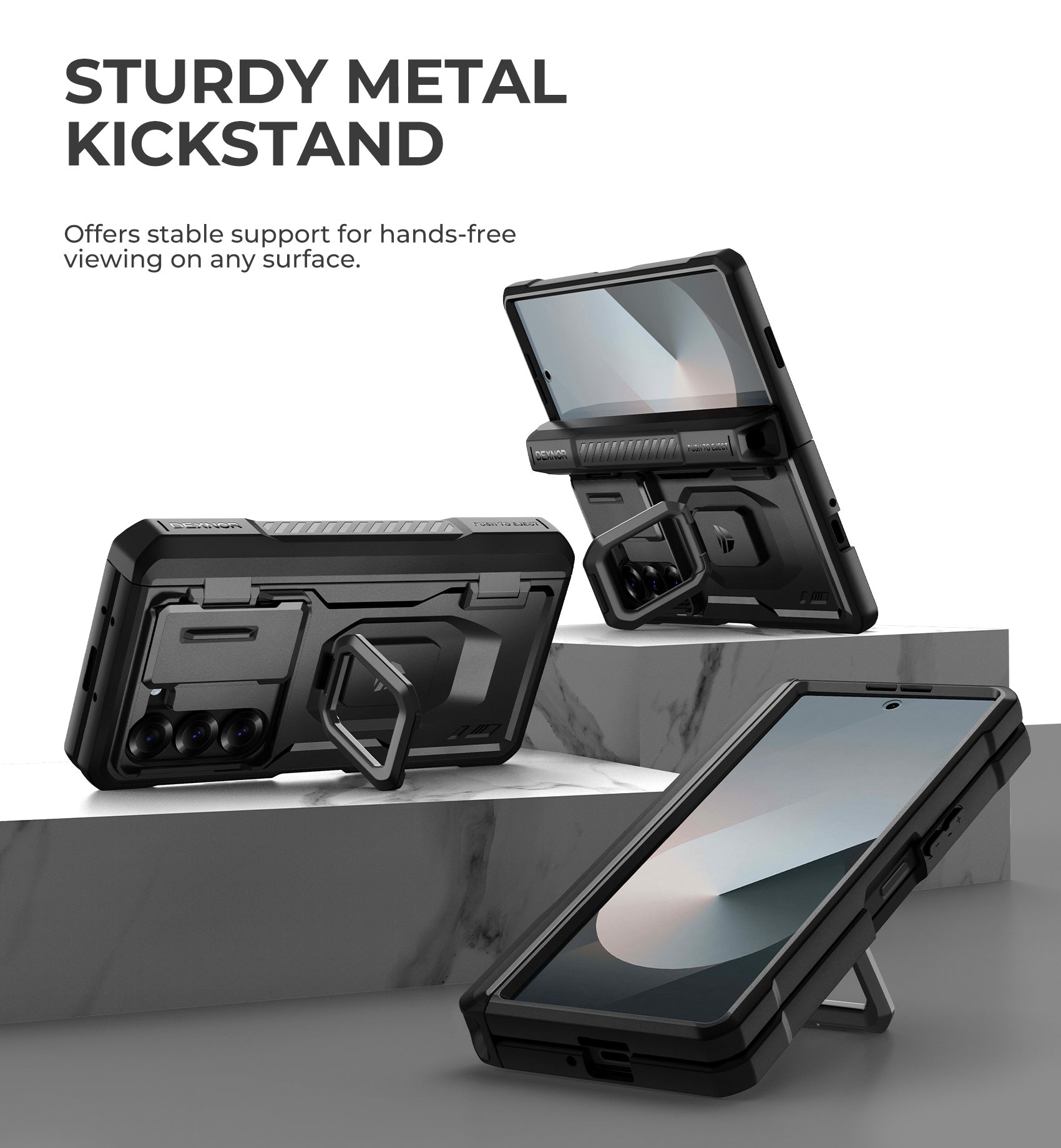 Dexnor Case for Samsung Galaxy Z Fold 6 With Hinge Coverage Screen Protector Full Body Bumper Kickstand Heavy-duty Shockproof Rugged Cover.