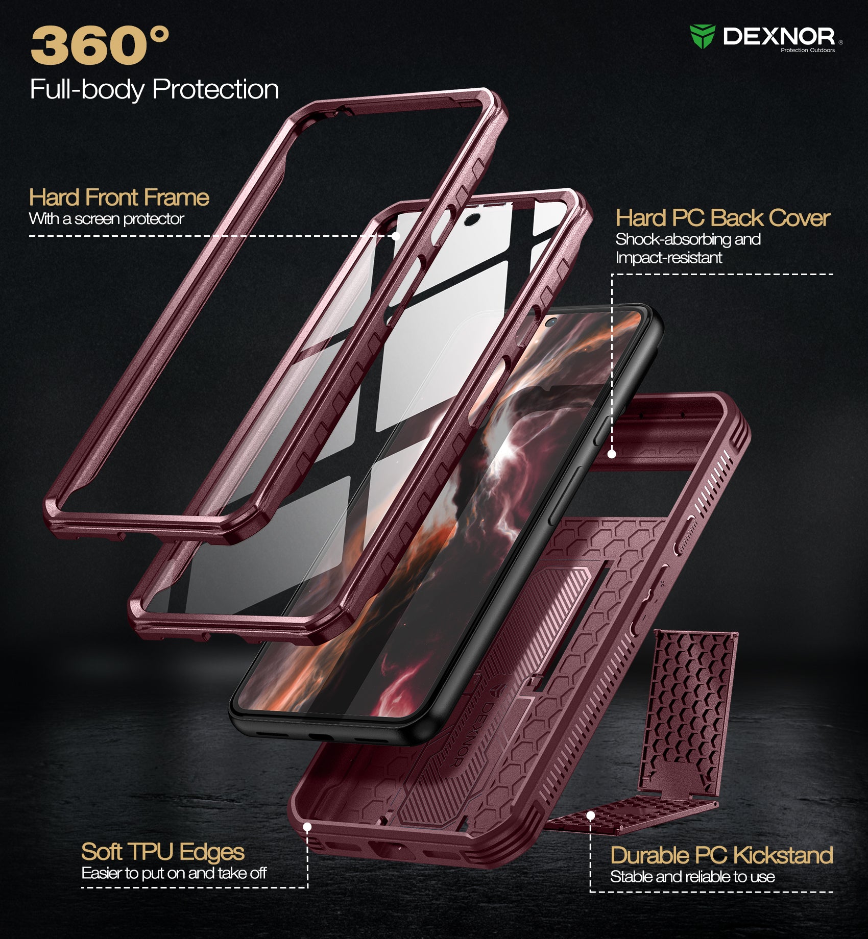 Dexnor Case for Google Pixel 8 With 2 Screen Protector Full Body Bumper Kickstand Heavy-duty Shockproof Rugged Cover.