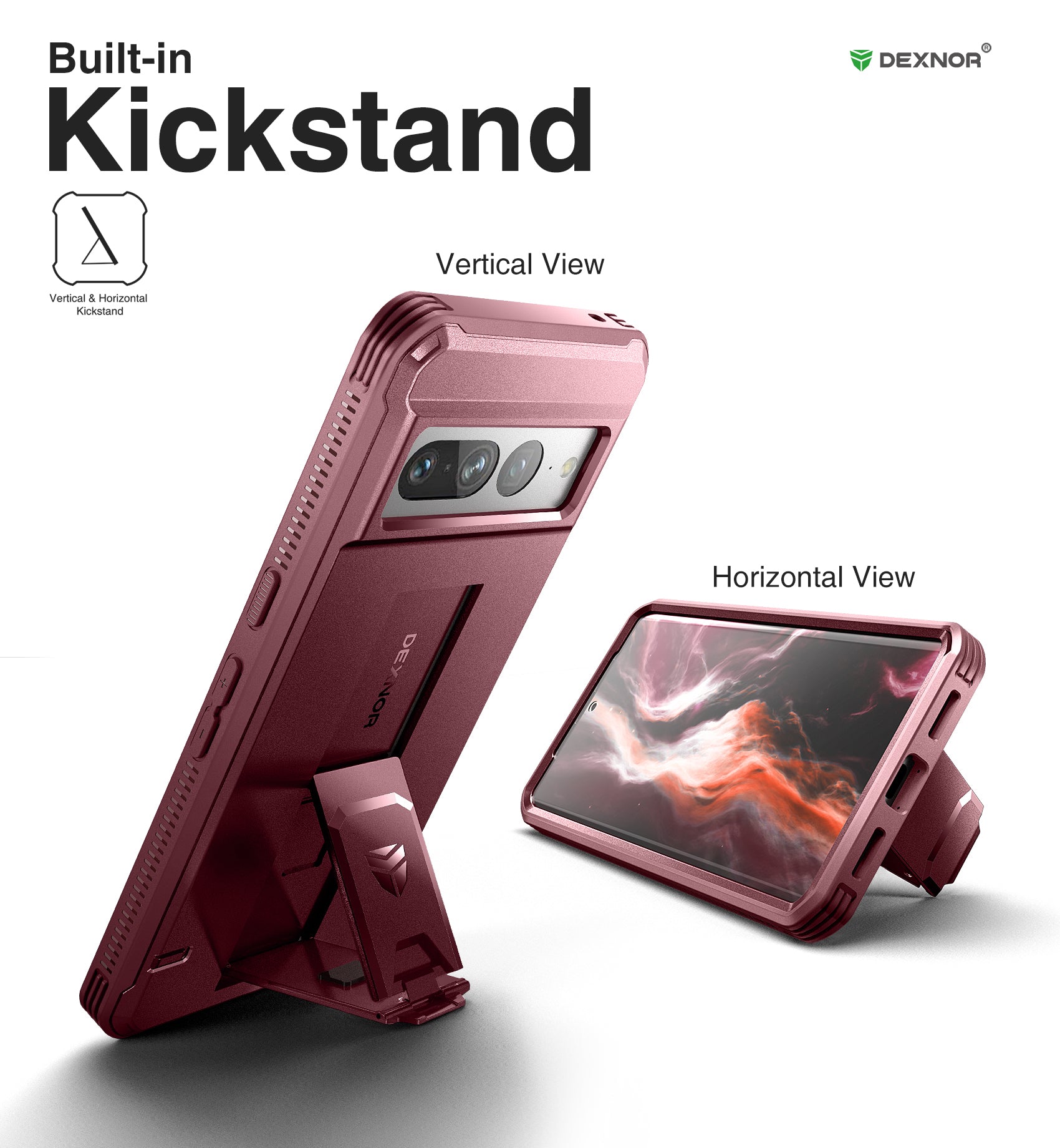 Dexnor Case for Google Pixel 7 Pro With Screen Protector Full Body Bumper Kickstand Heavy-duty Shockproof Rugged Cover.