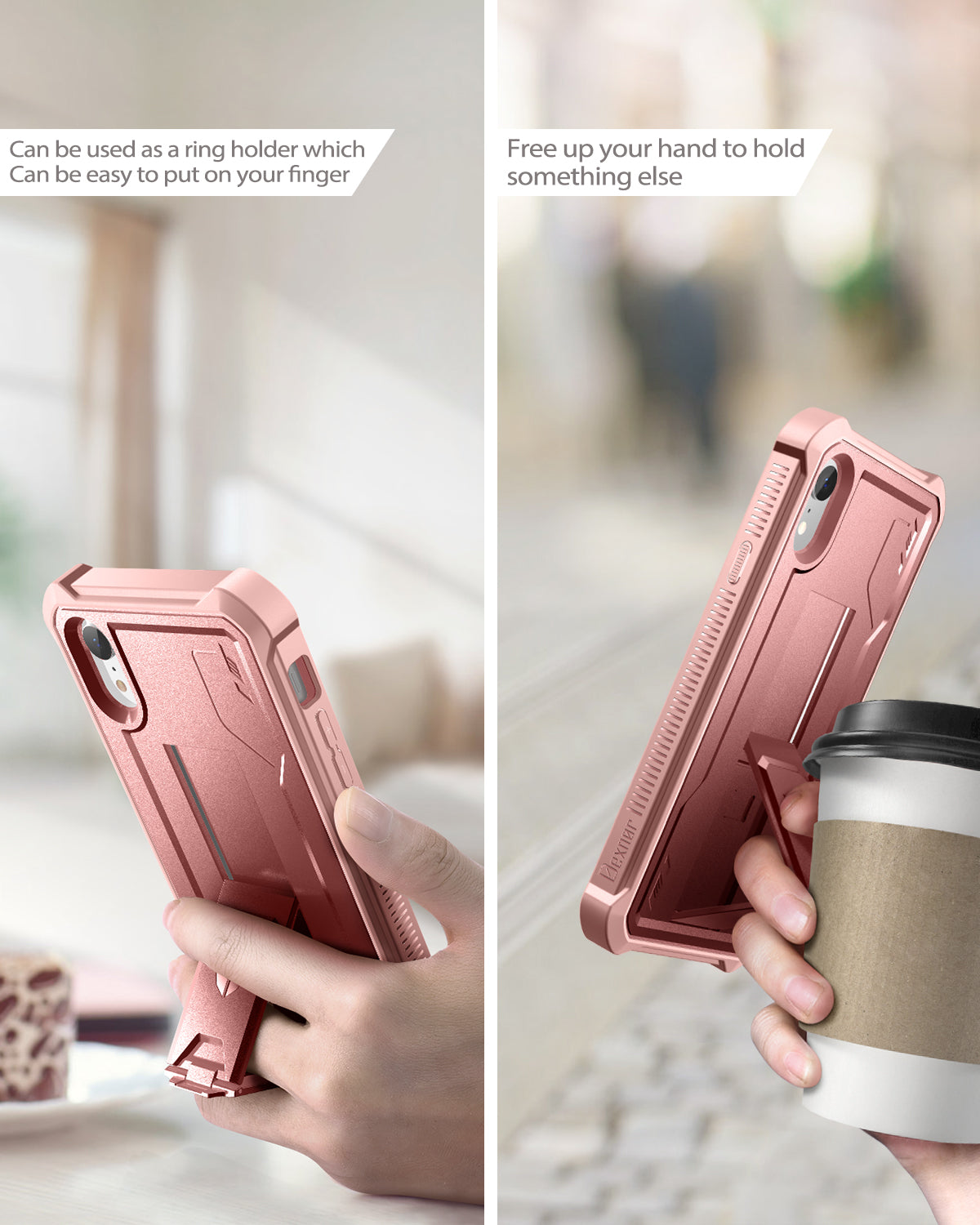Dexnor Case for iPhone XR With Screen Protector Full Body Bumper Kickstand Heavy-duty Shockproof Rugged Cover.