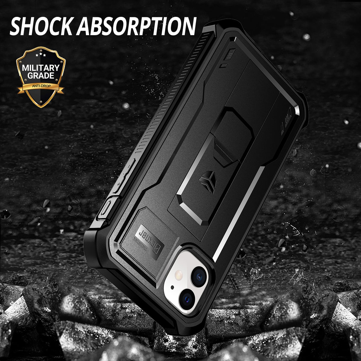 Dexnor Case for iPhone 11 With Screen Protector Full Body Bumper Kickstand Heavy-duty Shockproof Rugged Cover.