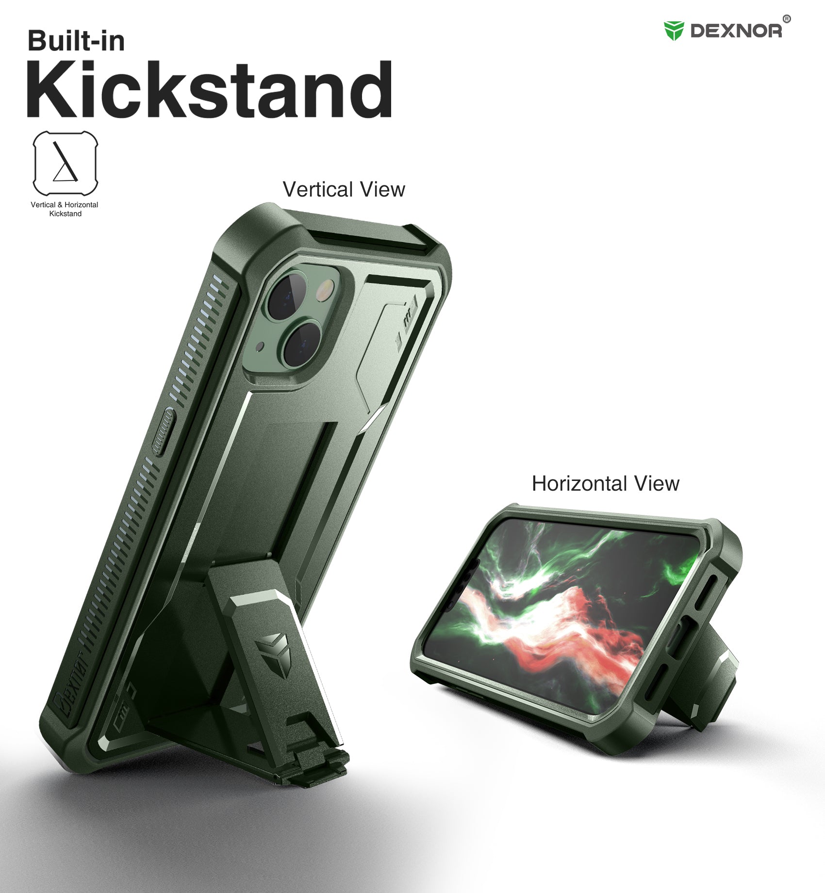 Dexnor for iphone 14/13 Case With Heavy-duty Shockproof Full Body Built-in Screen Protector Adjustable Kickstand