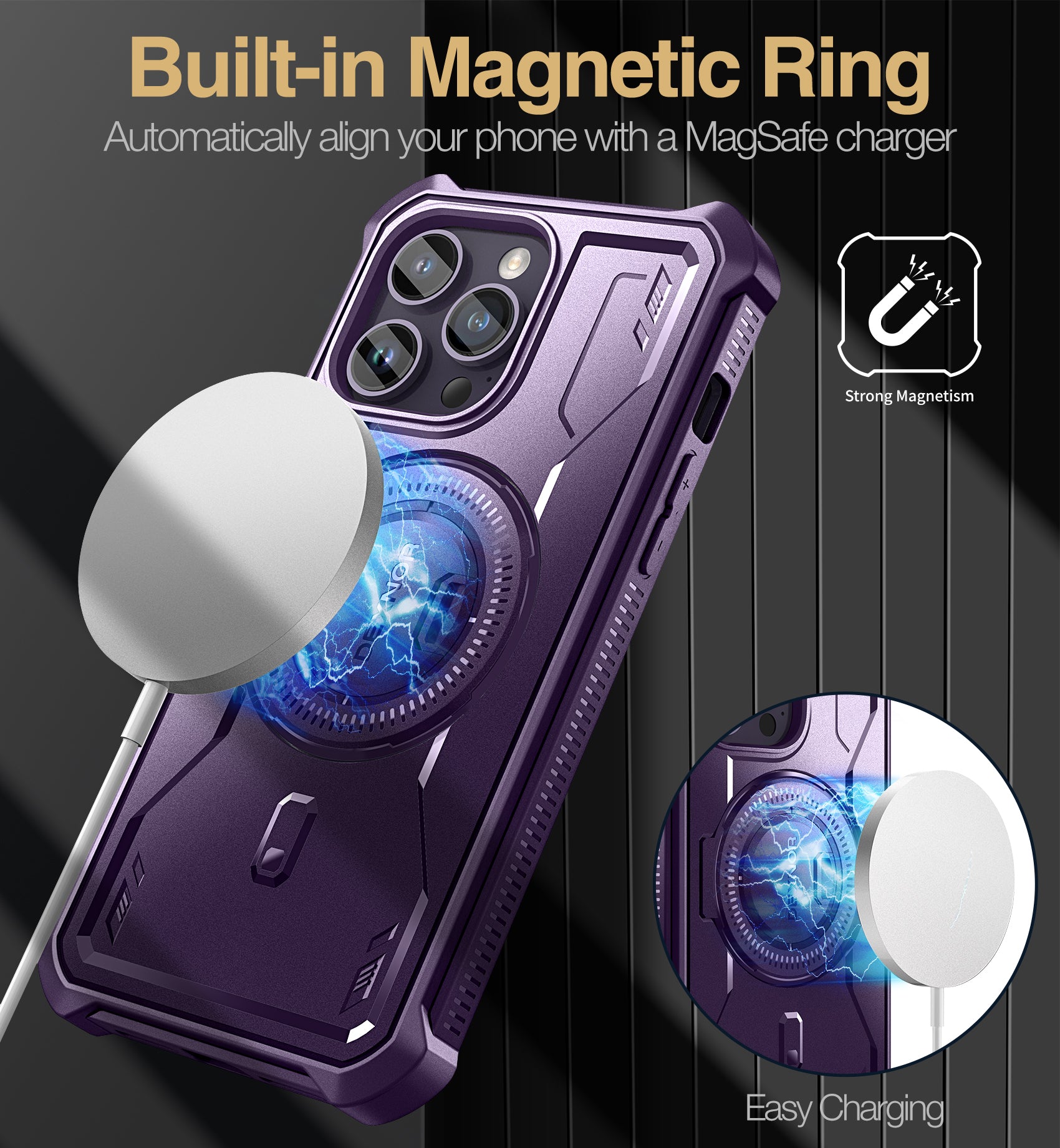 Dexnor for iphone 14 Pro Max Case Heavy-duty Shockproof Full Body Built-in Screen Protector Adjustable Kickstand