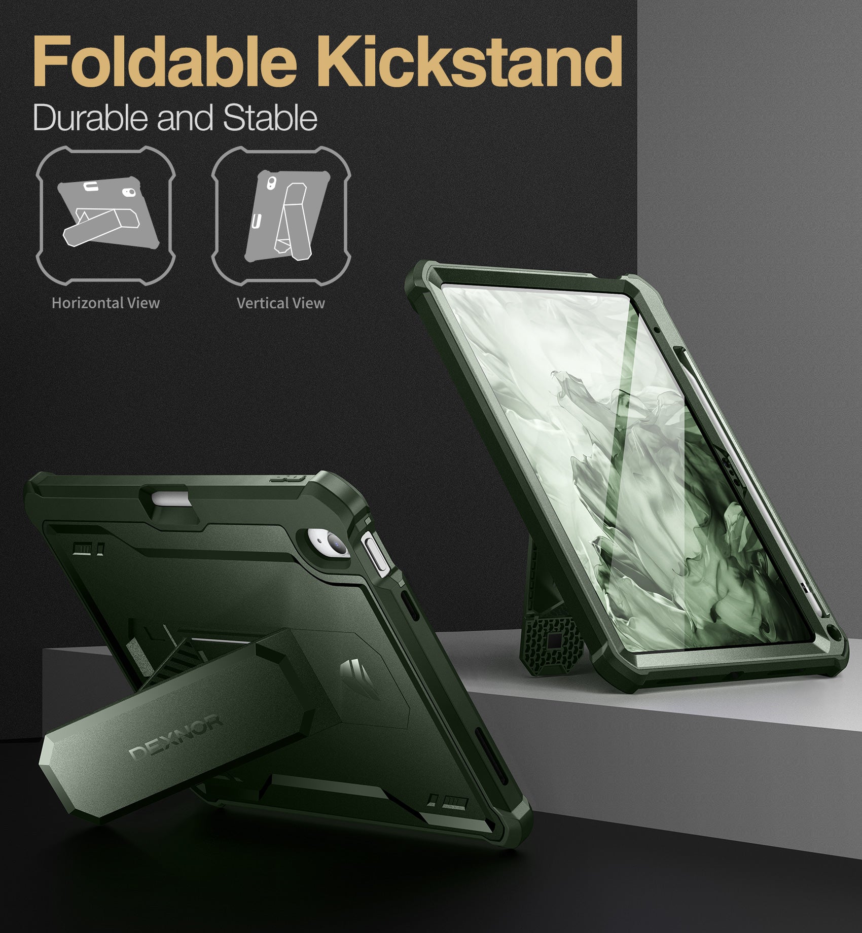 Dexnor Tablet Case for iPad 2022 With Screen Protector Full Body Bumper Kickstand Heavy-duty Shockproof Rugged Pen Holder Cover.